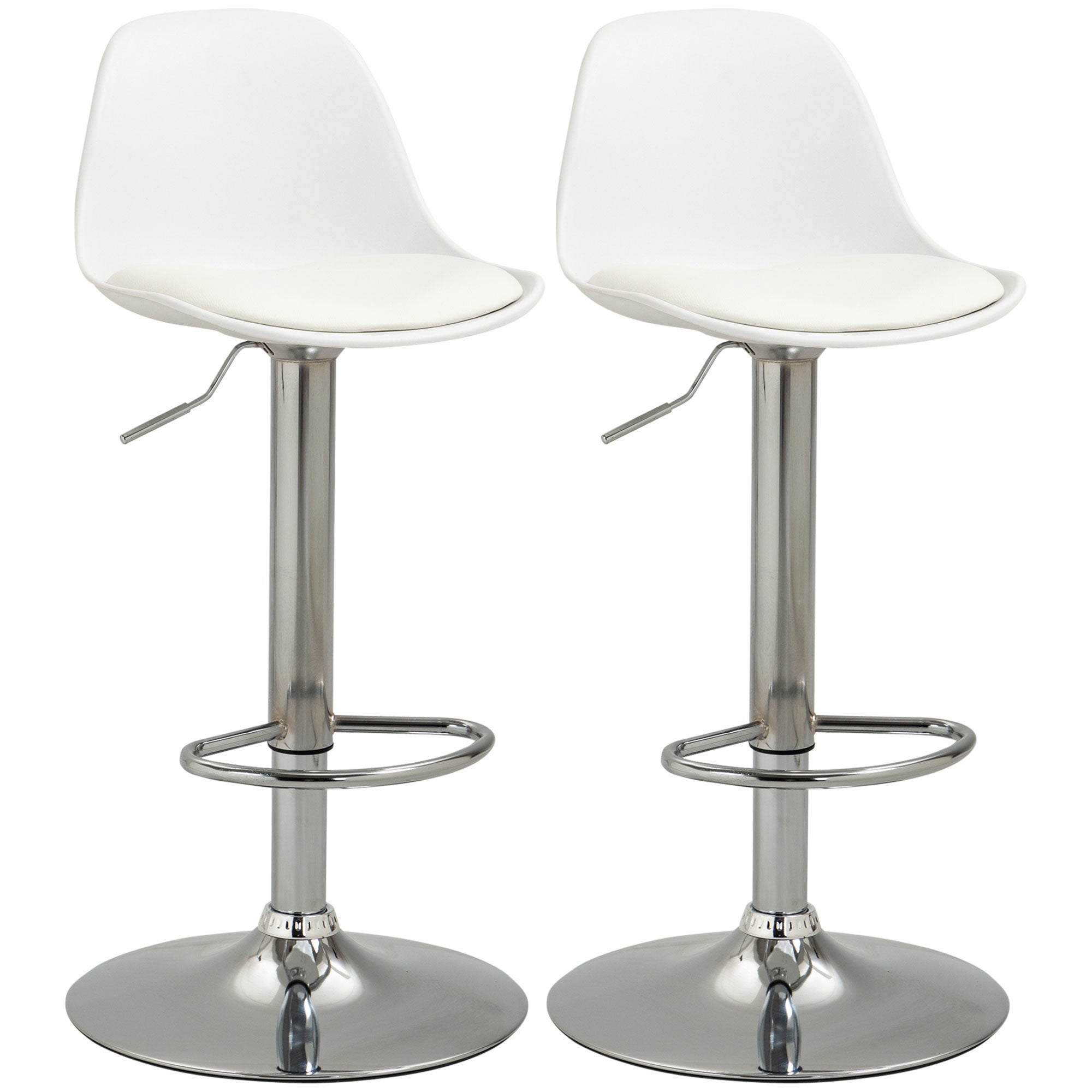 Bar Stools Set of 2 Height Adjustable Swivel Counter Stools with Backrest Faux Leather Kitchen Island Bar Chairs with Footrest Chrome Base White