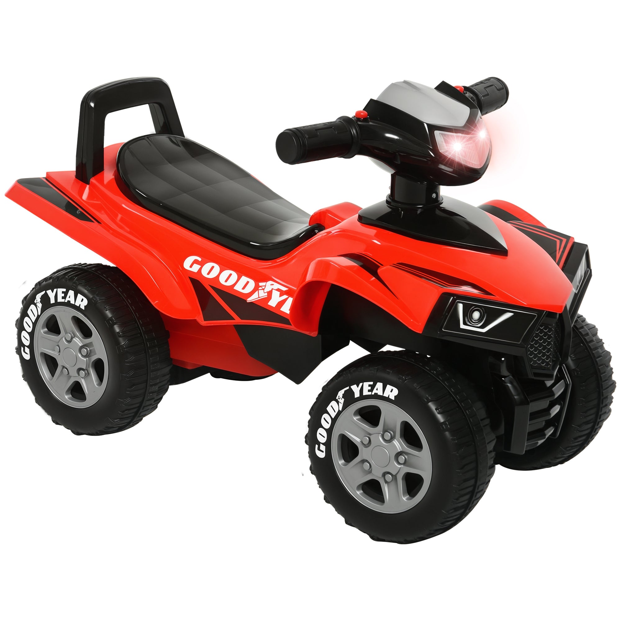 HOMCOM Barns Pedalfria Fyrhjuling för Barn 18-36 Månader ATV med Ljus, Ljud och Hemlig Förvaringsutrymme 60x31x42 cm Röd