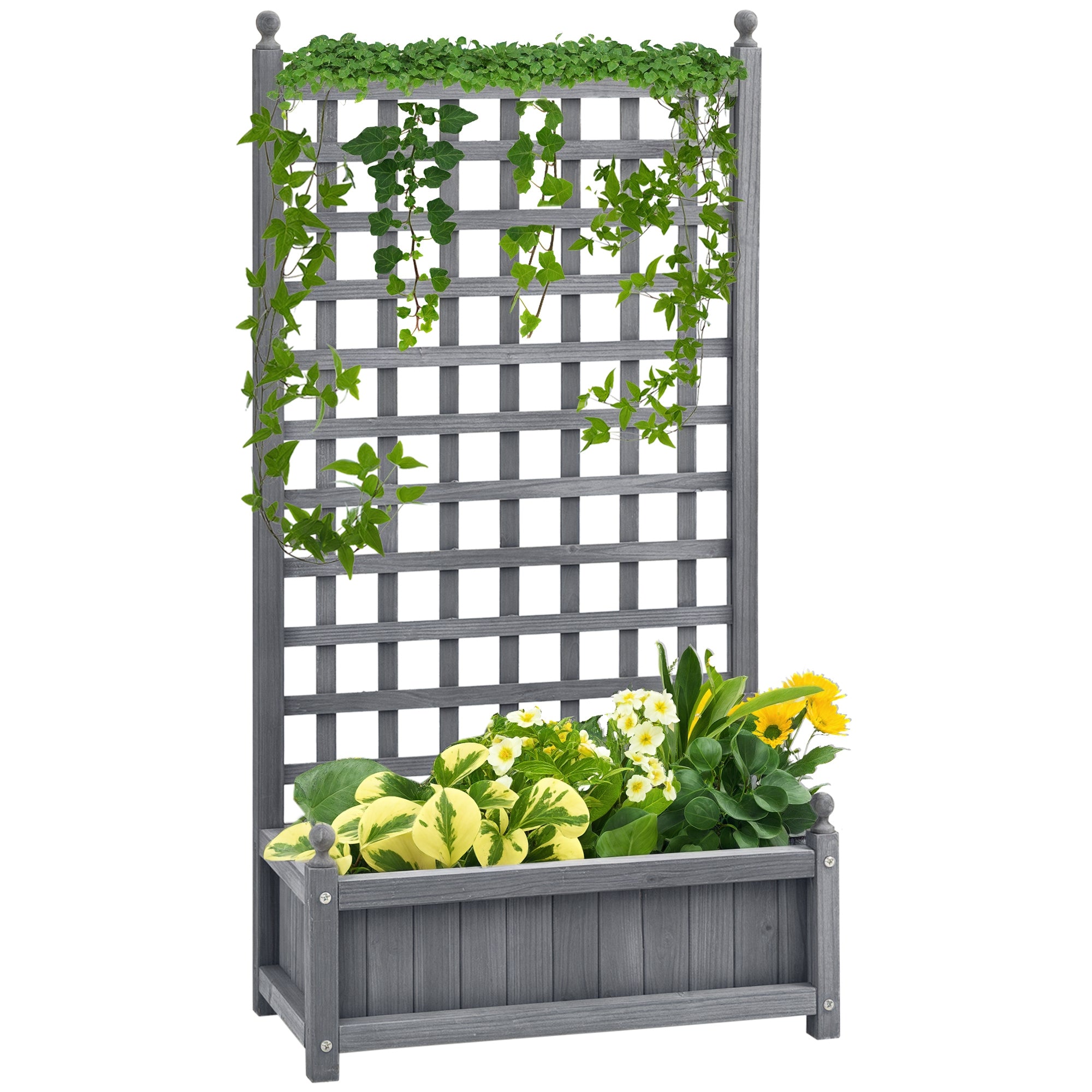 Raised Bed Planting Box with Trellis Planter Box Trellis Arch with Plant Support for Climbing Plants Garden Wood Gray 64 x 28 x 120 cm