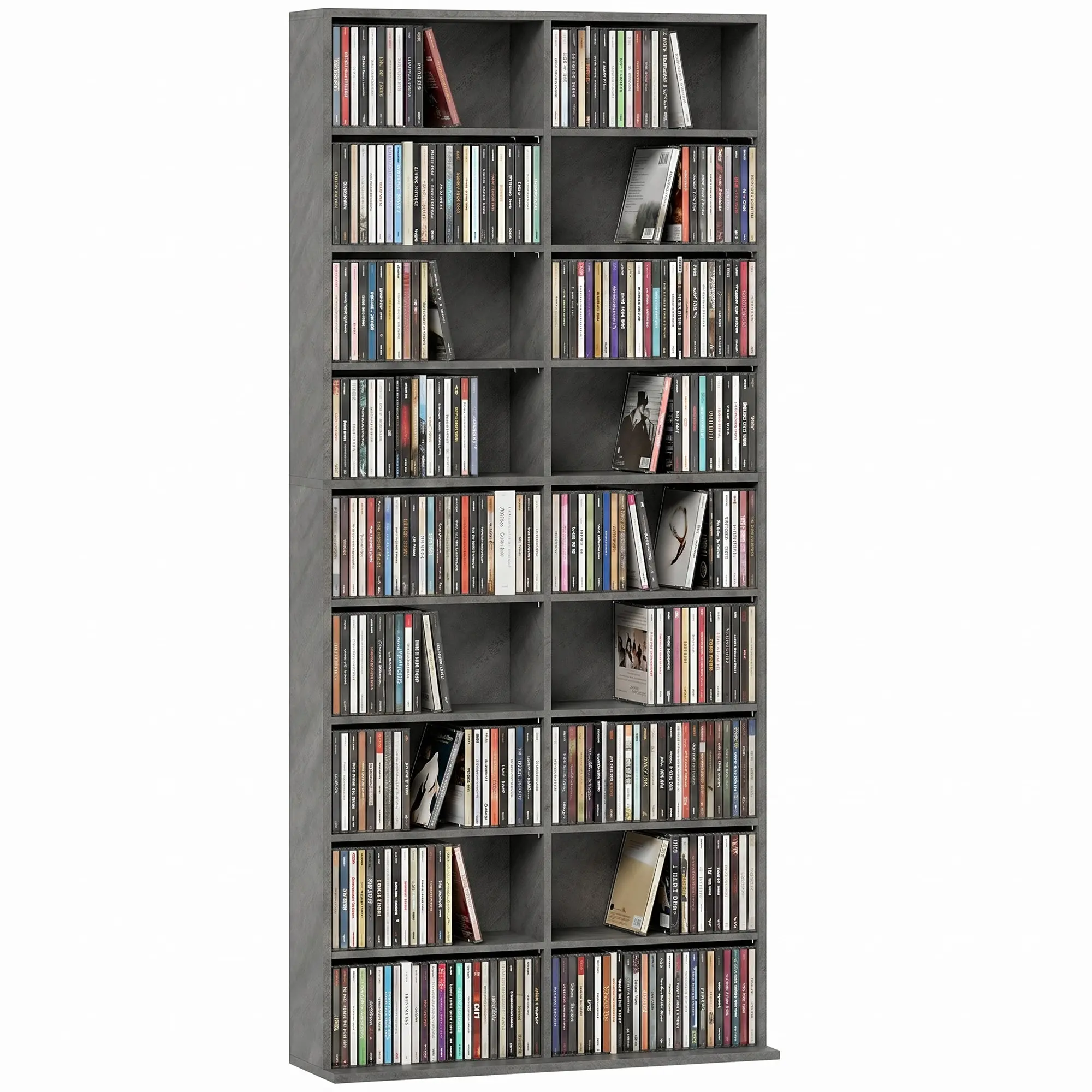 CD & DVD Storage Shelf – Multimedia Organizer, Up to 640 CDs / 360 DVDs / 430 Blu-rays, 18 Compartments & 14 Adjustable Shelves, Ideal for Living Room or Bedroom, 78.5 x 24 x 175 cm (Light Gray)
