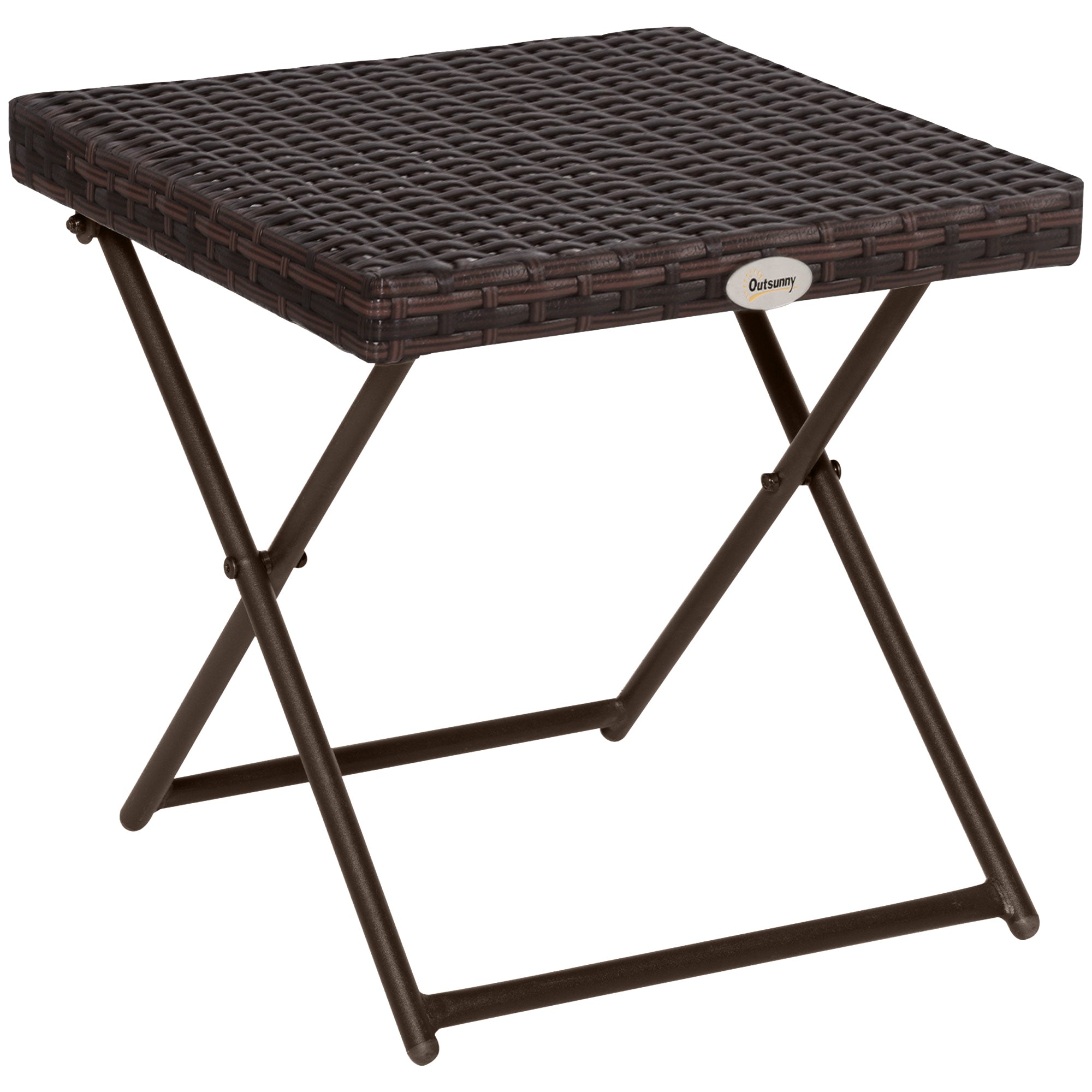 Outsunny Klapptisch aus Poly Rattan, Faltbarer Kaffeetisch, Couch-Tisch, Balkon-Tisch, Gartentisch, Sofatisch, Teetisch, Gartenmöbel, Rattantisch für Garten, Terrasse, Balkon, 40x40x40cm Braun