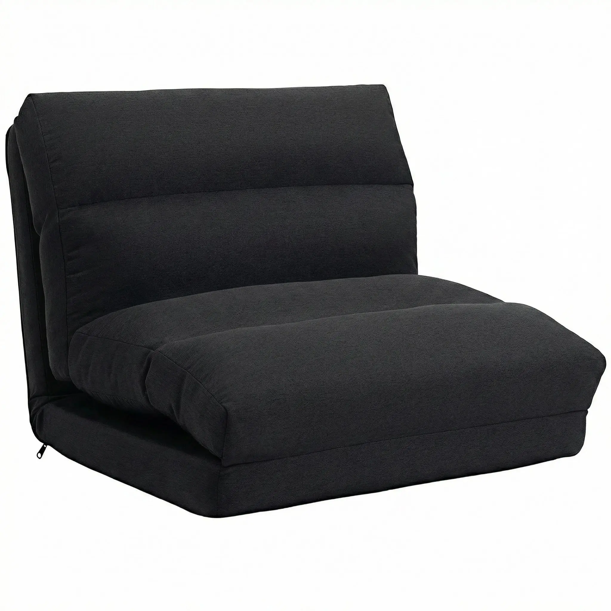 1-Seater Convertible Lazy Sofa Chair — 5-Position Reclining Backrest, Converts to Floor Bed, 120 kg (265 lb) Capacity, 27.6 x 28.3 x 22.0 in (70 x 72 x 56 cm), Black