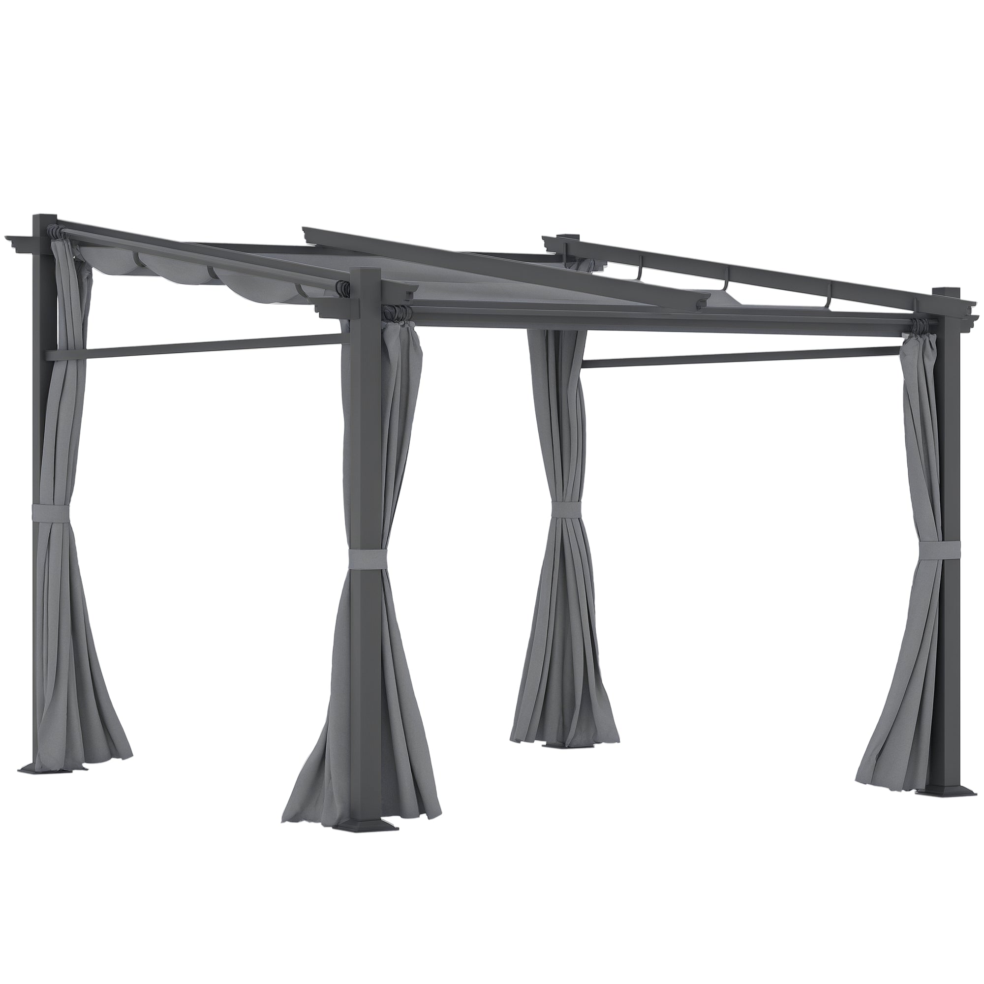 Pergola s terasovou střechou Outsunny, přibližně 3x3m, kryt terasy, zahradní pavilon, hliníková konstrukce, montáž na stěnu, pergola se skládací střechou, UV ochrana, ochrana před sluncem pro terasu a