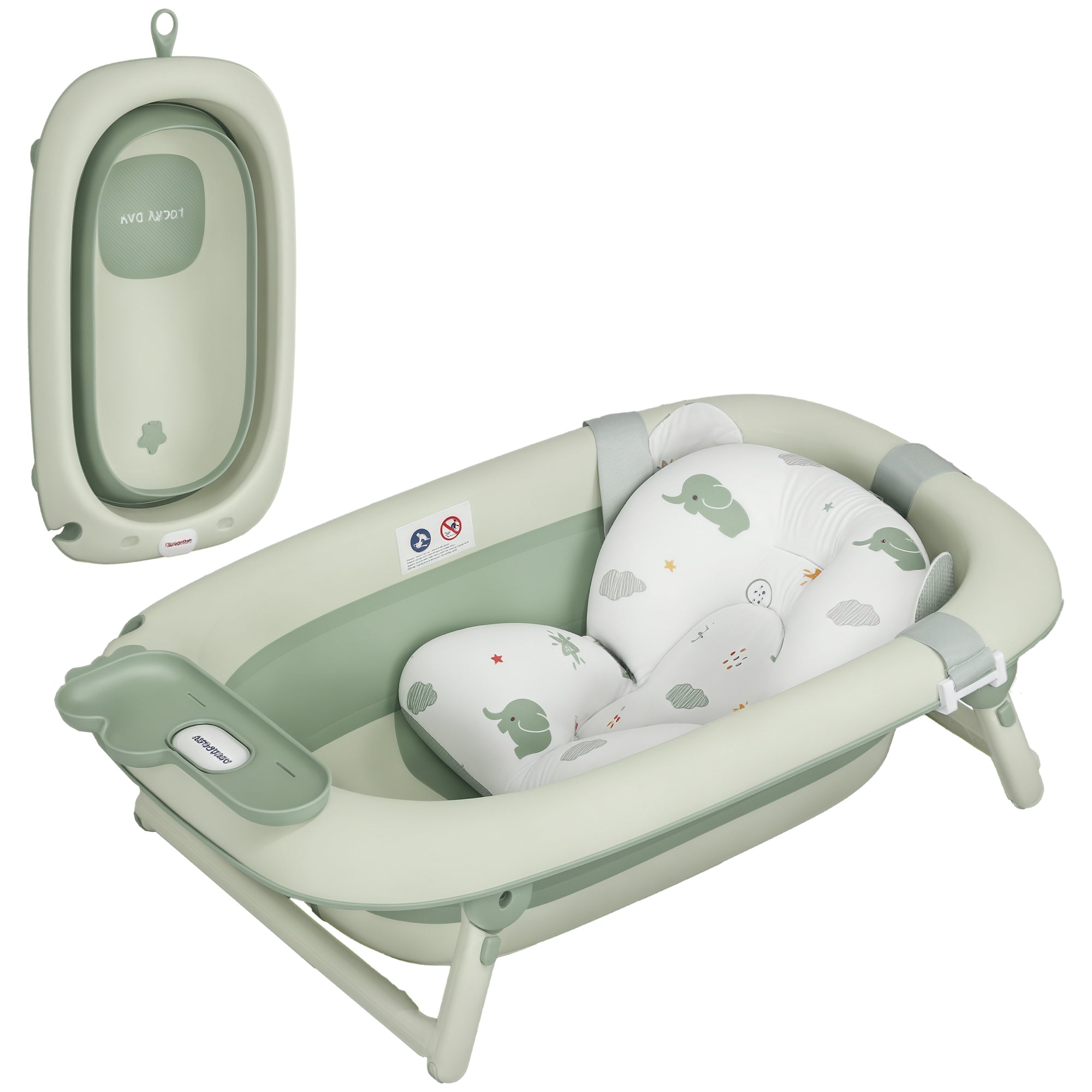 AIYAPLAY Faltbare Babybadewanne mit Badekissen, Faltbare Babywanne mit Ständer, Rutschfeste Babywanne, Badebecken, Duschschale für Kleinkinder von 0-3 Jahren, Grün