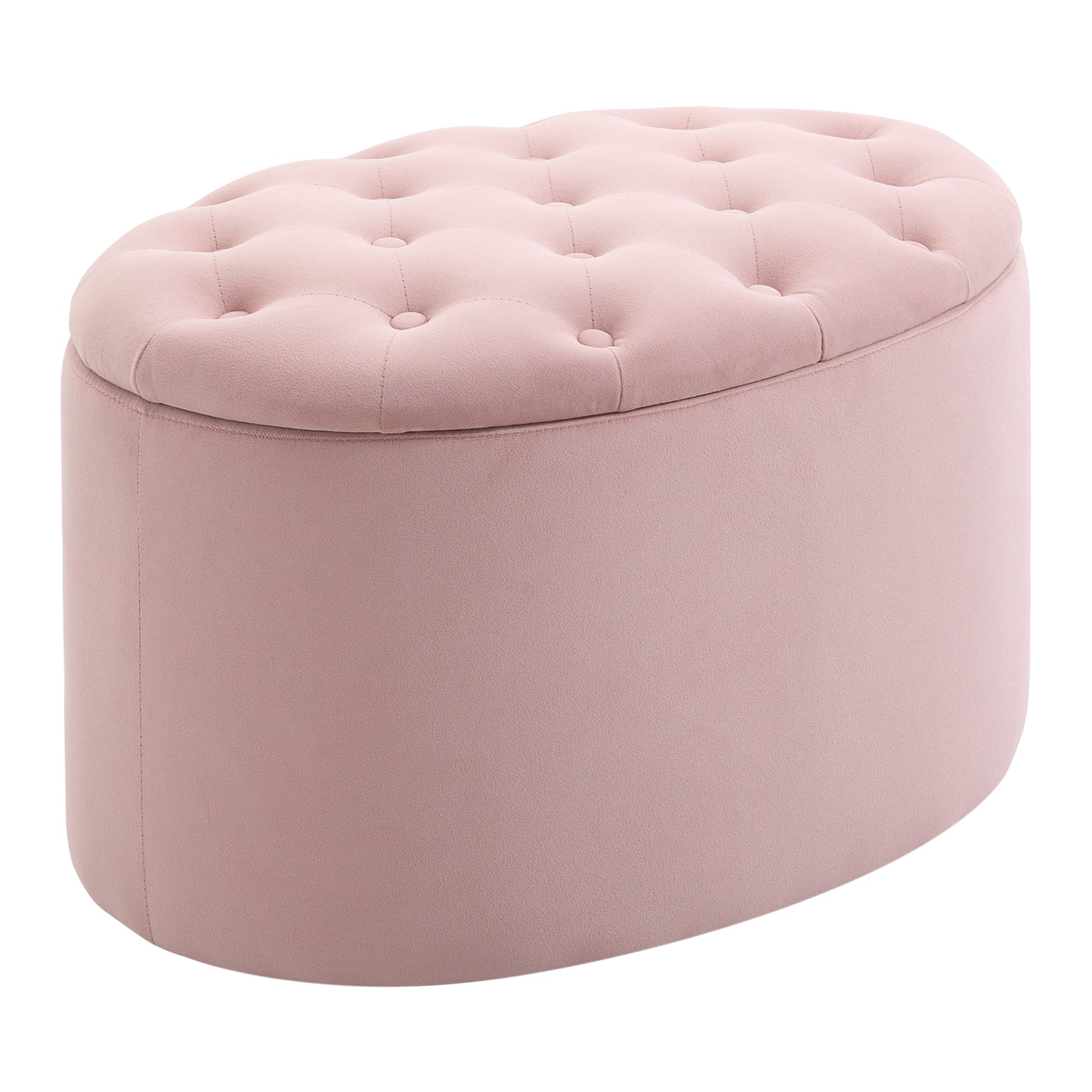 HOMCOM Tároló Pad Puff Béléses Velúrtapintás, Ovális Tárolódoboz, Tárolópad Nappaliba, Hálószobába, Előszobába 71 x 52 x 42 cm, Rózsaszín