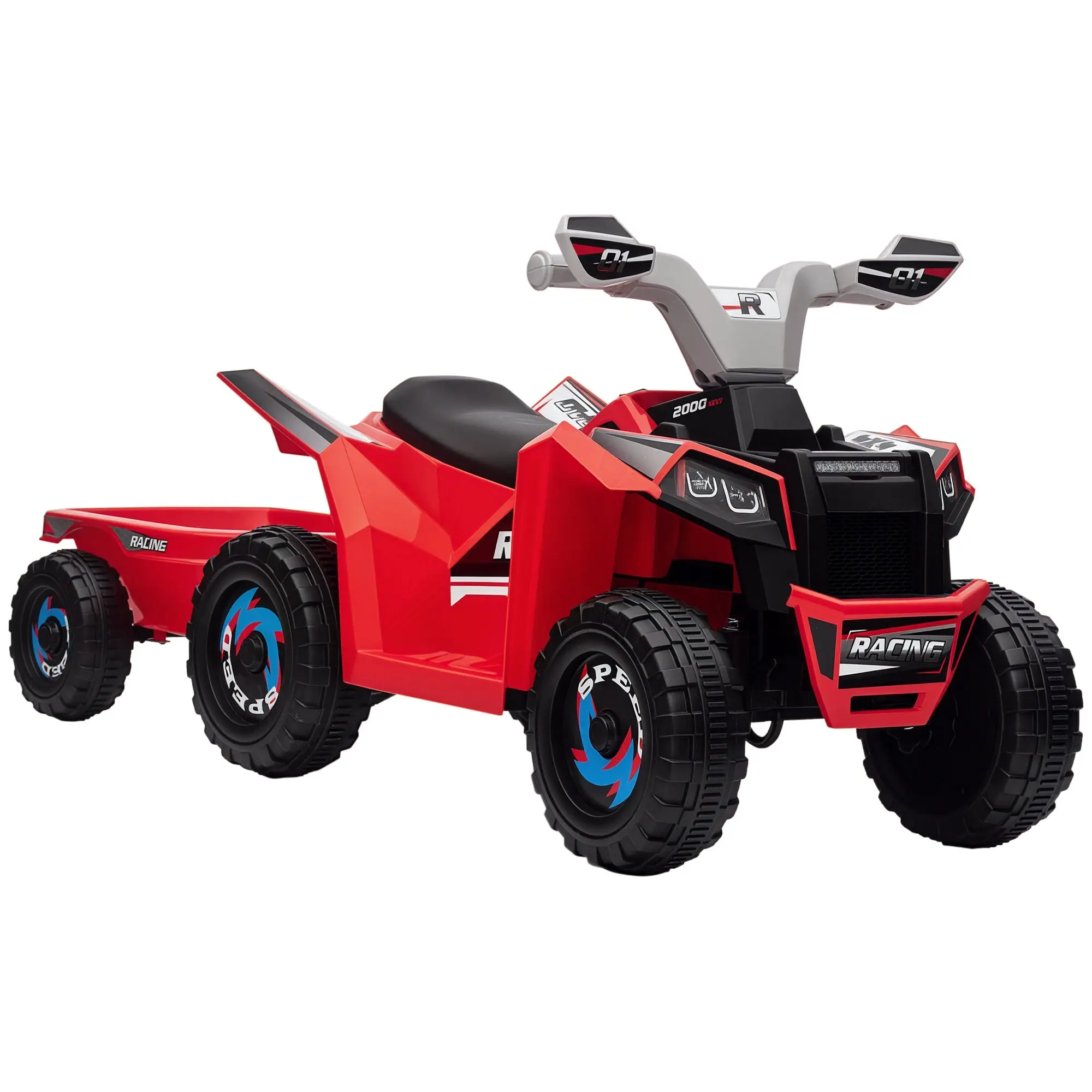 Kids Electric Quad 6V Kid's Quad, Kids Vehicle, Electric Car with Trailer for Kids 1.5-3 years, 2.5 km/h, Metal, 106 x 41.5 x 48.5 cm, Red