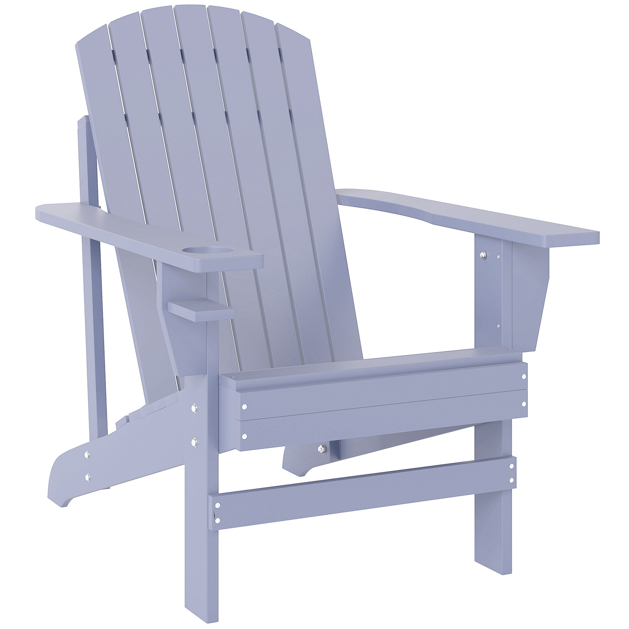Outsunny Adirondack Gartenstuhl mit Getränkehalter - Gartenliege Balkonstuhl aus Massivholz Grau 72,5 x 97 x 93 cm