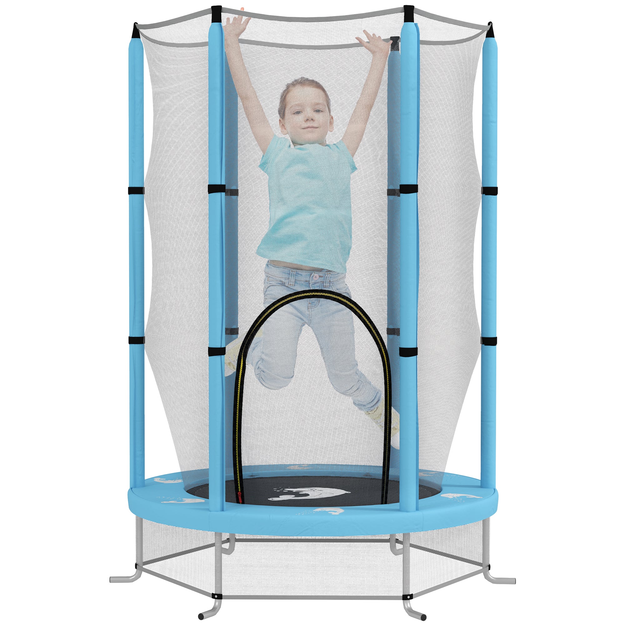 Kids Trampoline ?140cm Outdoor Trampoline for Kids with Safety Net Zipper Bungee Cord Edge Cover, Garden Trampoline with Cloud Pattern, for Indoor and Outdoor