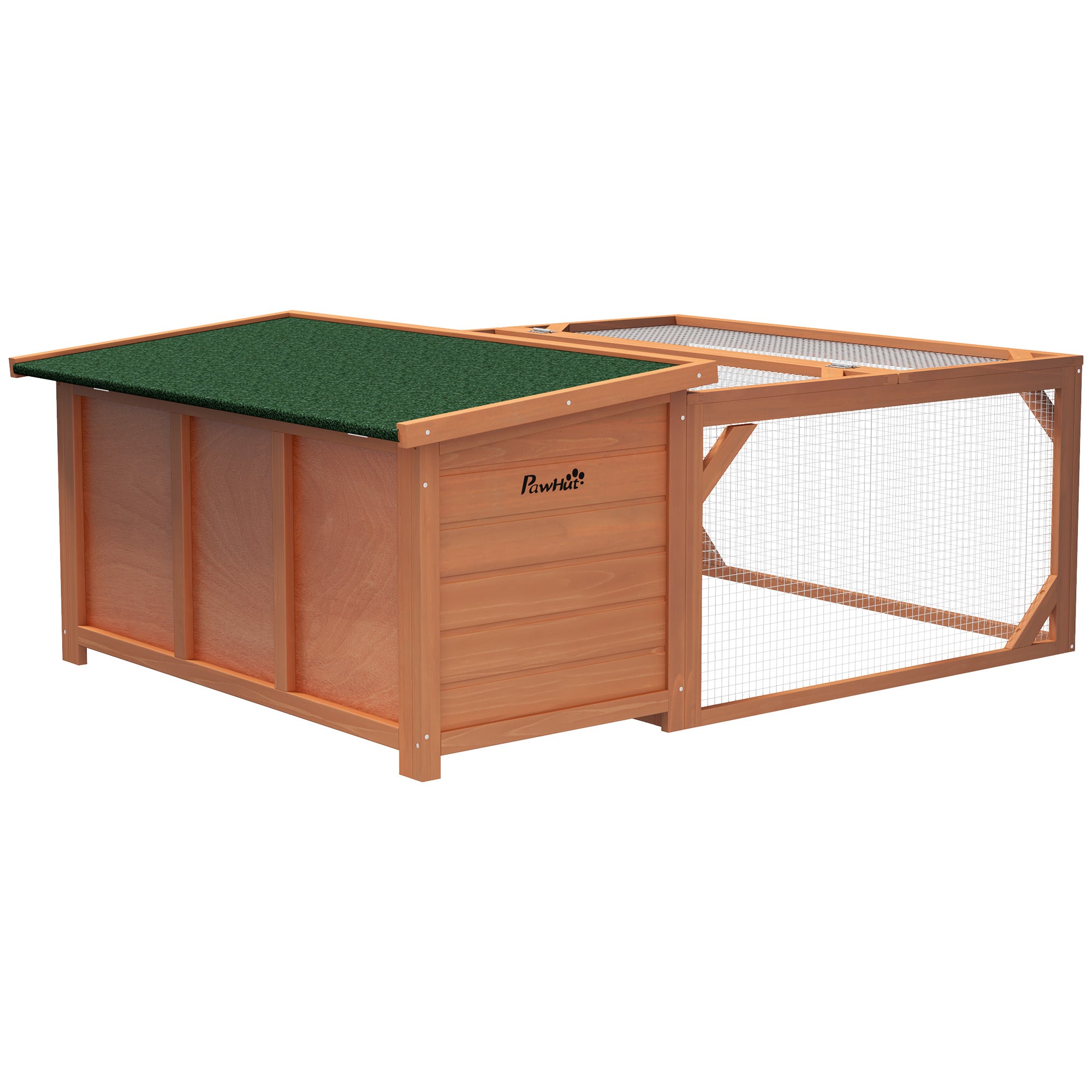 Small Animal Hutch Dwarf Rabbit Hutch with Openable Asphalt Roof Small Animal Cage Outdoor Indoor Backyard Weather Resistant Pine Wood Orange+Green 125.5 x 100 x 49 cm