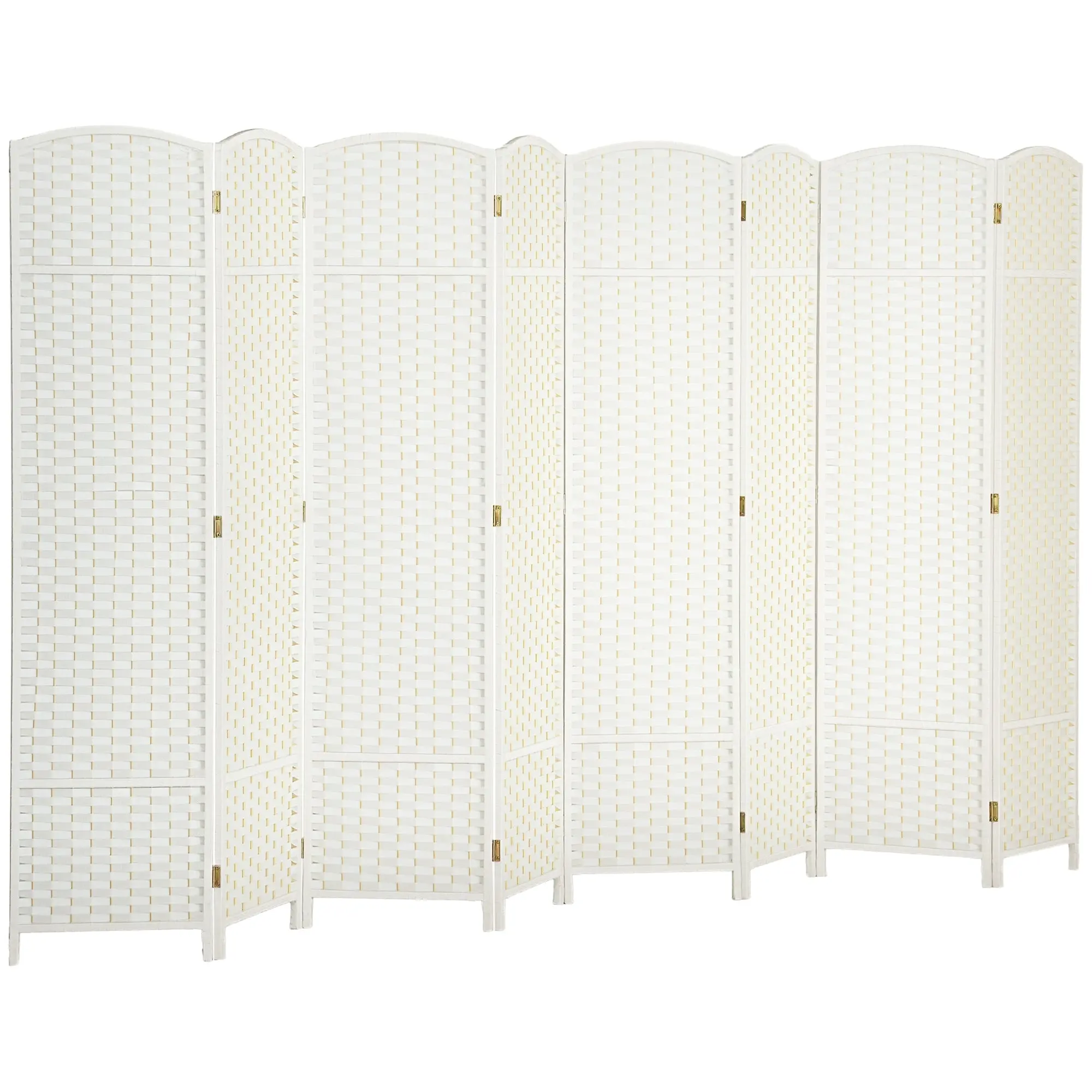 8-Panel Room Divider 320 x 170 cm - Folding Pine Wood Privacy Screen for Bedroom & Living Room, White