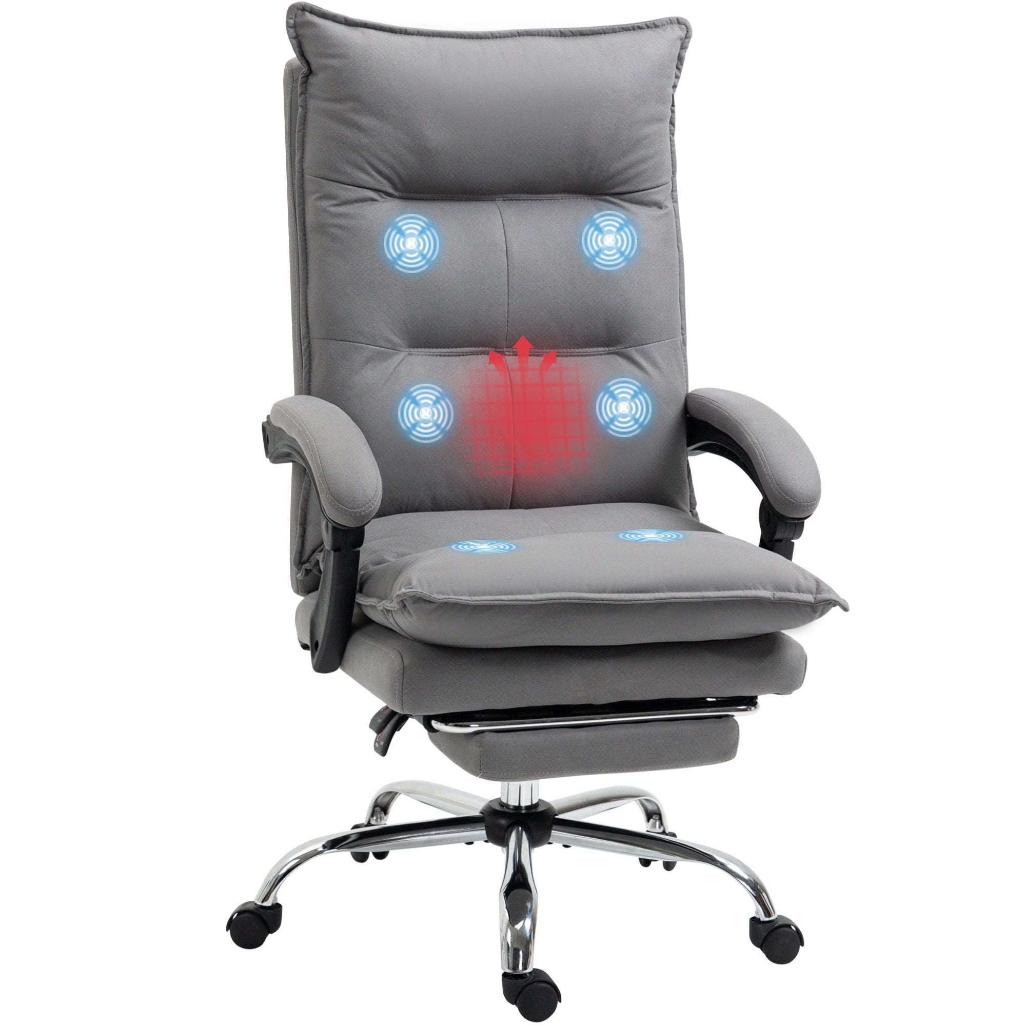 Office Chair with Massage Function Ergonomic Desk Chair with Lumbar Heating, Reclining Function, Footrest Height Adjustable 360° Swivel Executive Chair, Microfiber, Gray