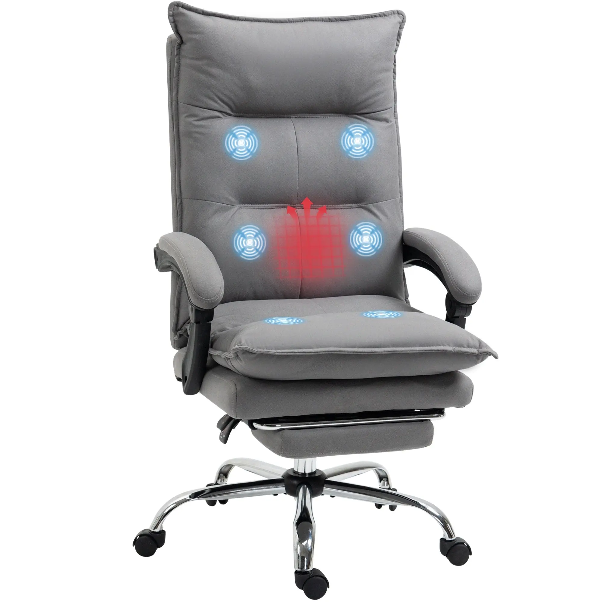 Office Chair with Massage Function Ergonomic Desk Chair with Lumbar Heating, Reclining Function, Footrest Height Adjustable 360° Swivel Executive Chair, Microfiber, Gray