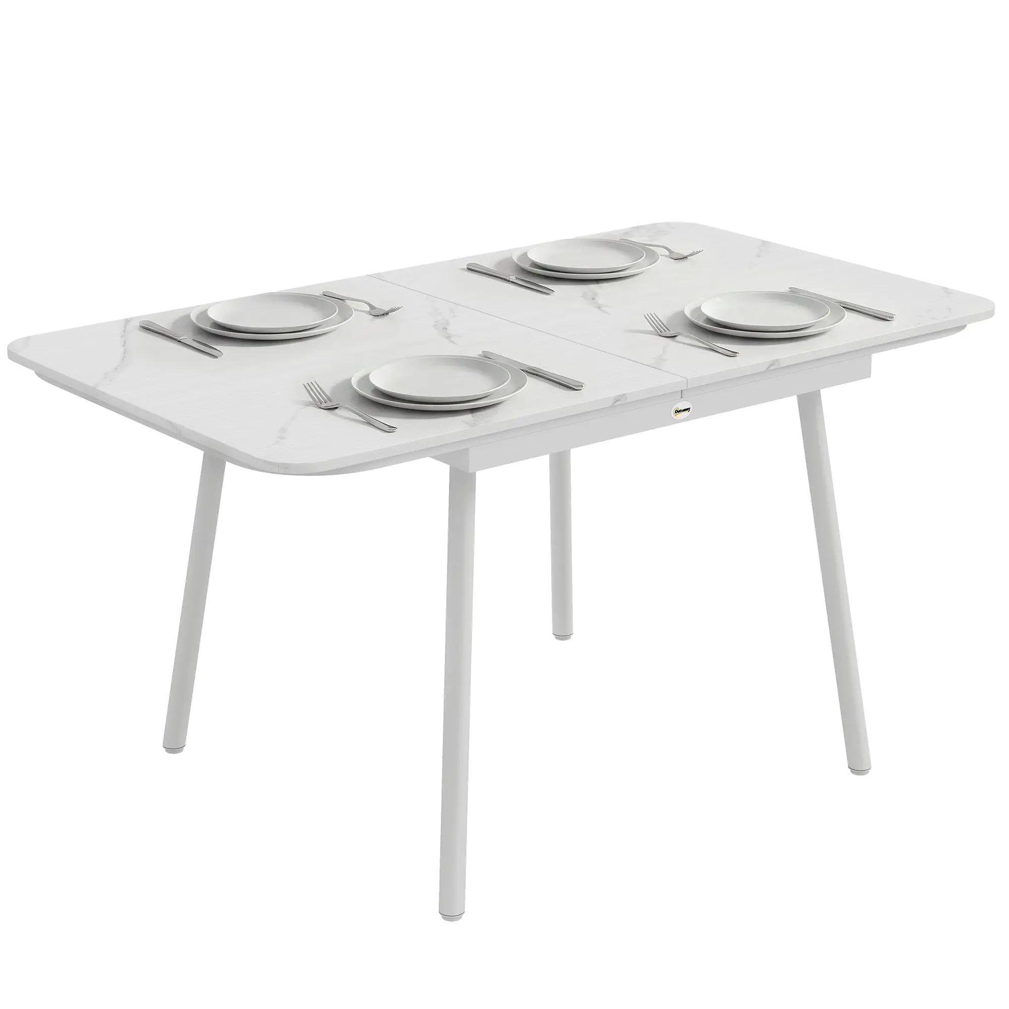 Rectangular Outdoor Dining Table for 4–6, WPC Top & Metal Frame, Adjustable Feet, 55.1 x 31.5 x 29.5 in, White