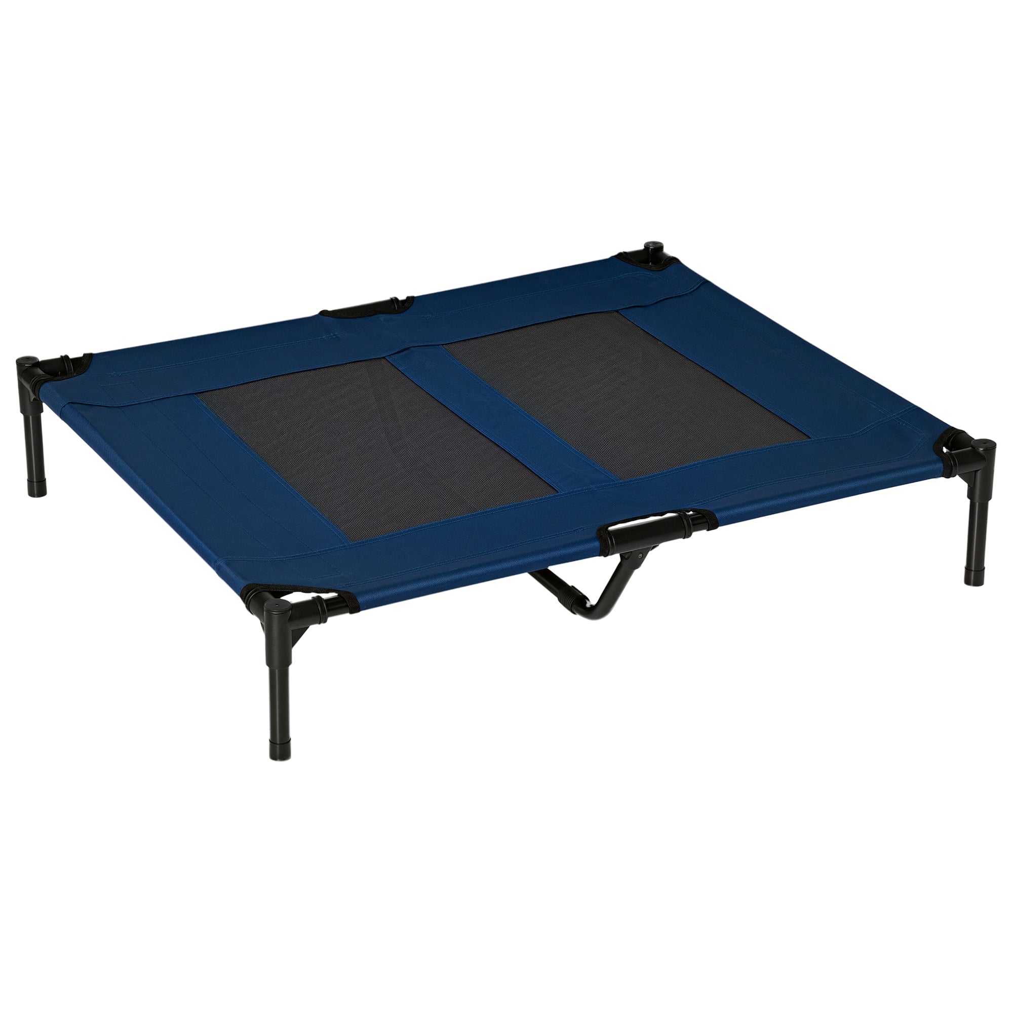 PawHut Hundlounge Utomhus, Hög Elevated Hundsäng för Stora Hundar, Kylande Kattlounge med Tvättbar Nät Metallram för Trädgårdscamping, 92 x 76 x 18 cm, Blå