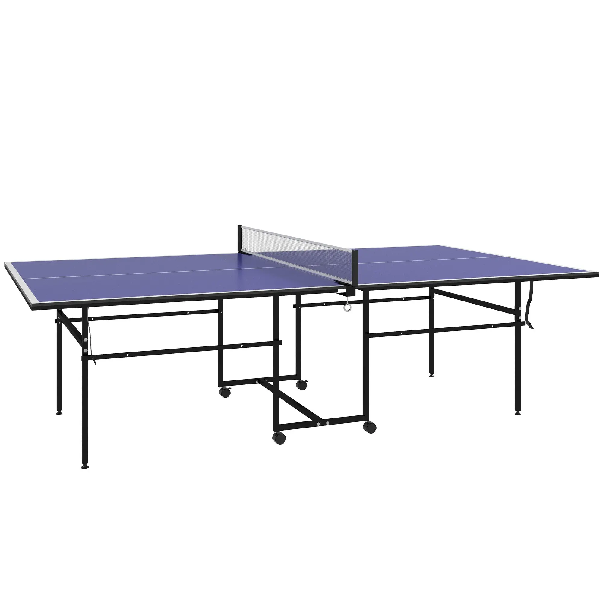 SPORTNOW Table Tennis Table, Folding Quarter Table Tennis Table with Wheels, Table Tennis Set with 2 Table Tennis Paddles, 3 Balls, Outdoor Indoor Steel, Blue, 274 x 152.5 x 75.5 cm