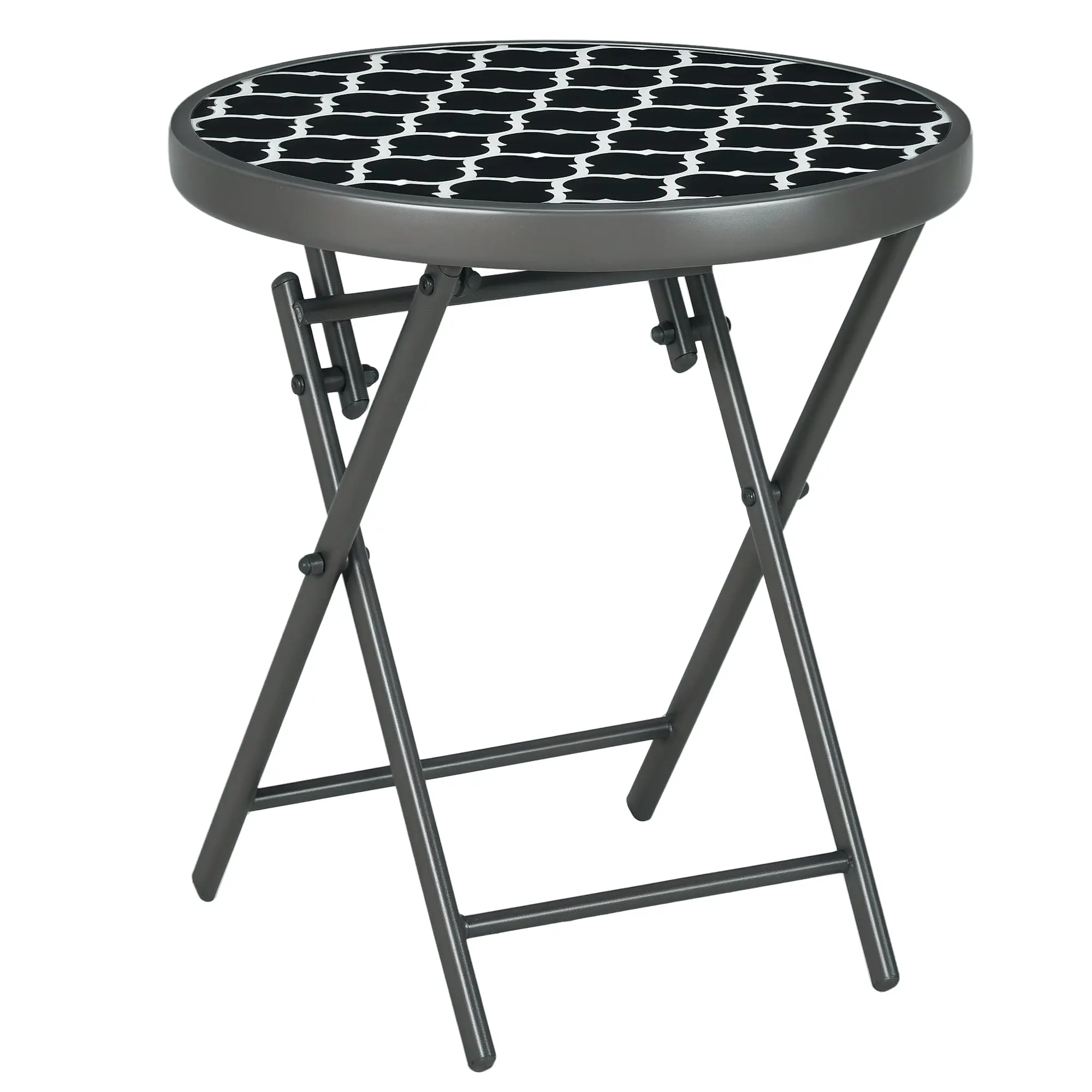 Folding Side Table, Glass Folding Table, Small Camping Table, Round Sofa Table Balcony Table for Balcony Terrace Living Room Office, 45 x 45 x 50 cm, Black