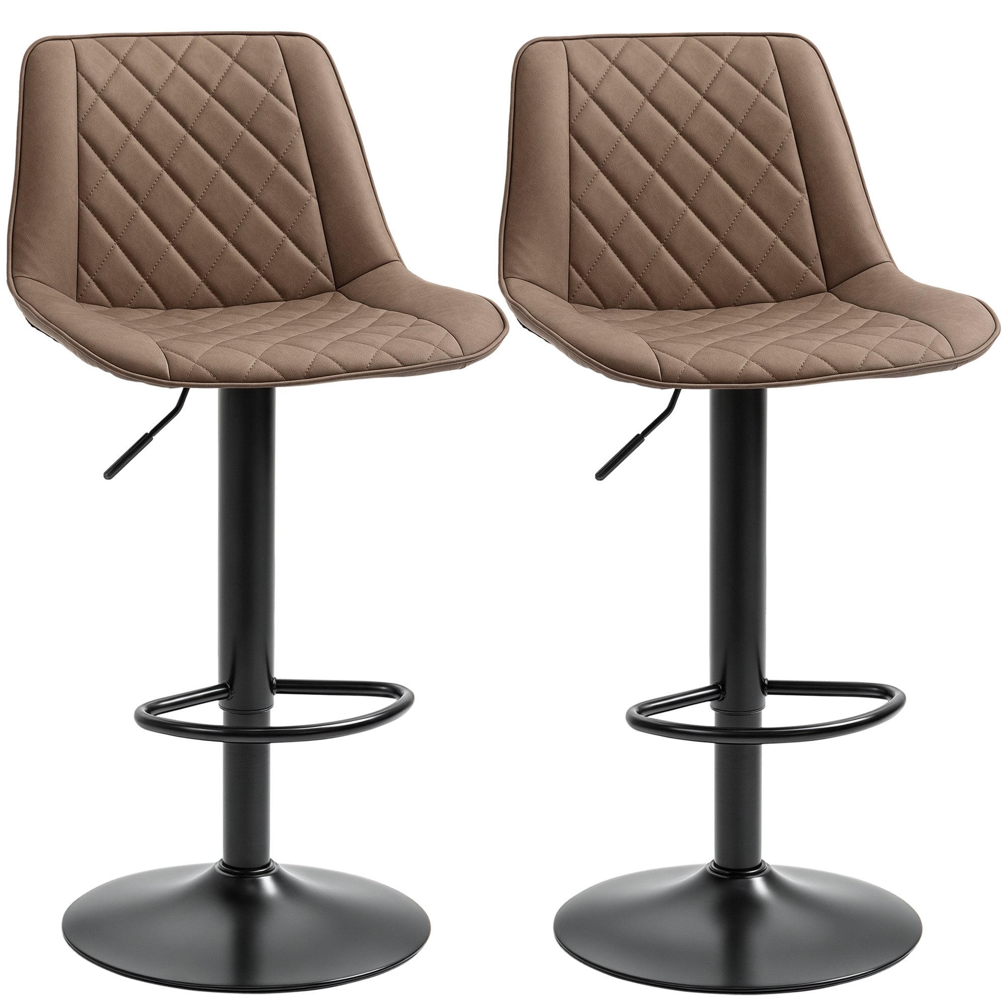 HOMCOM Set aus 2 Hochlehnern für die Küche gepolstert in PU mit höhenverstellbarem Drehstuhl und Fußstütze bis 120 kg 46,5x51x86-106 cm Braun