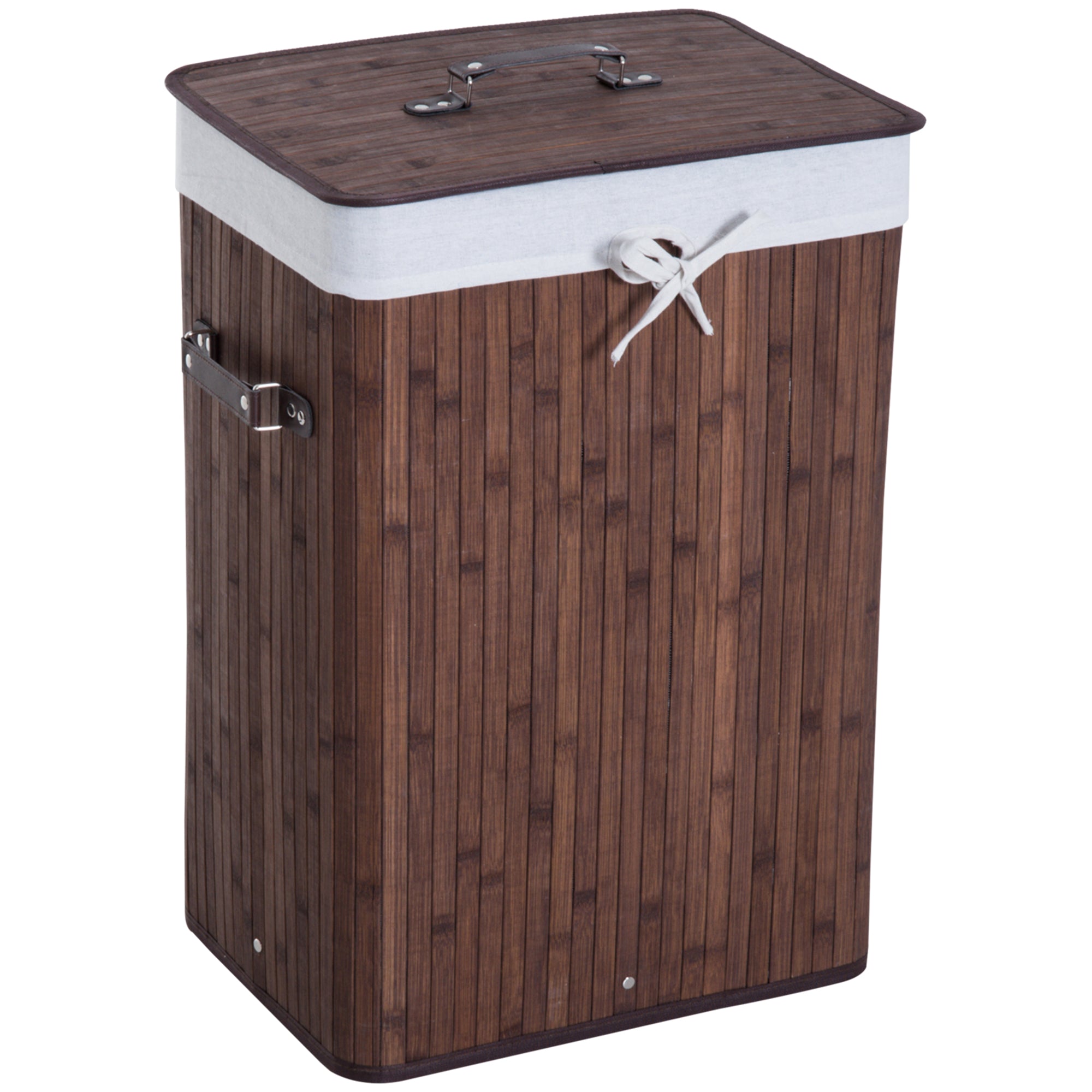 HOMCOM Bambus Faltbarer Wäschekorb mit Deckel, Griffen und Herausnehmbarem Beutel für das Badezimmer 40x30x60 cm Braun
