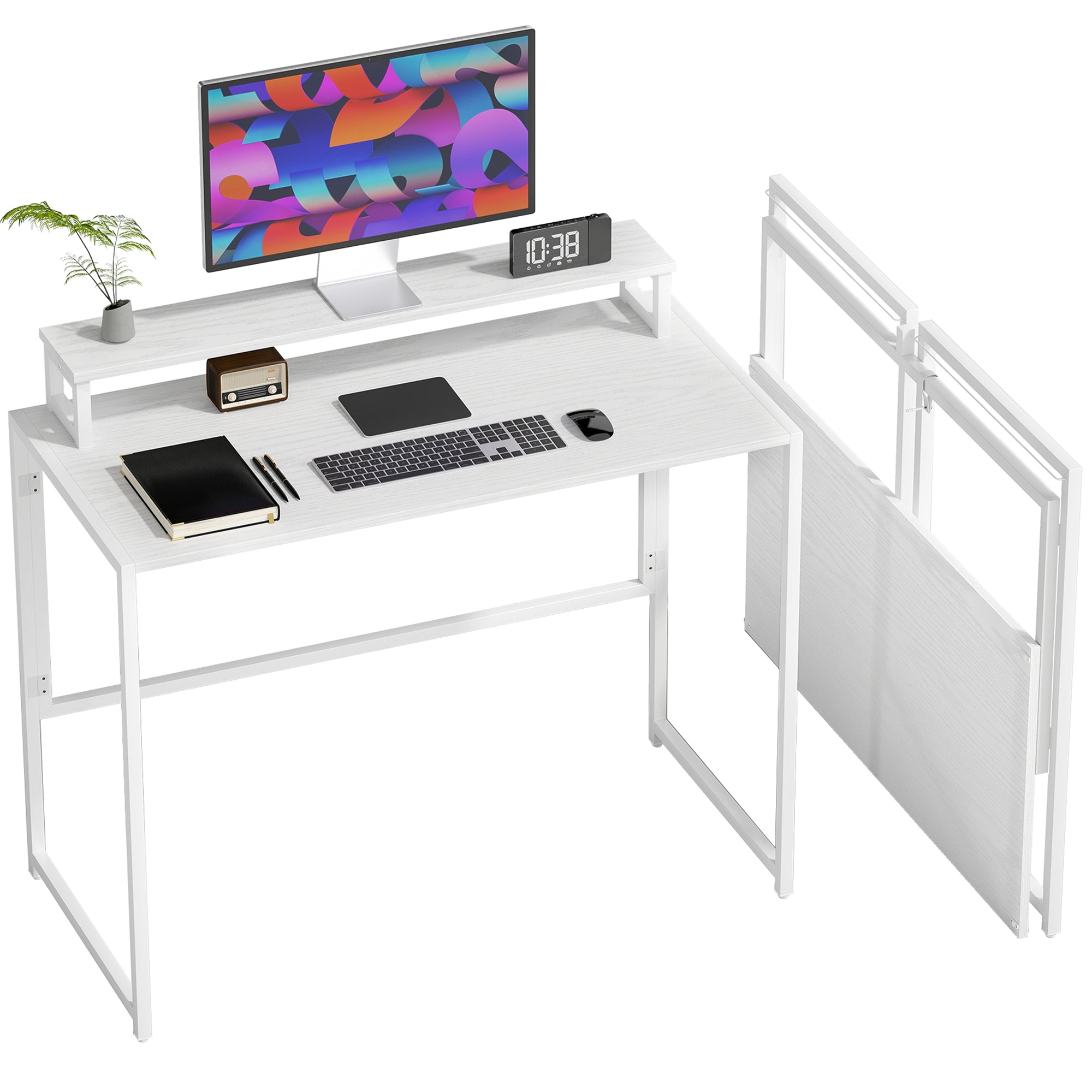 HOMCOM zložljiva računalniška miza z odstranljivim poviškom za monitor, jeklena konstrukcija, 100 x 48 x 87,5 cm, bela