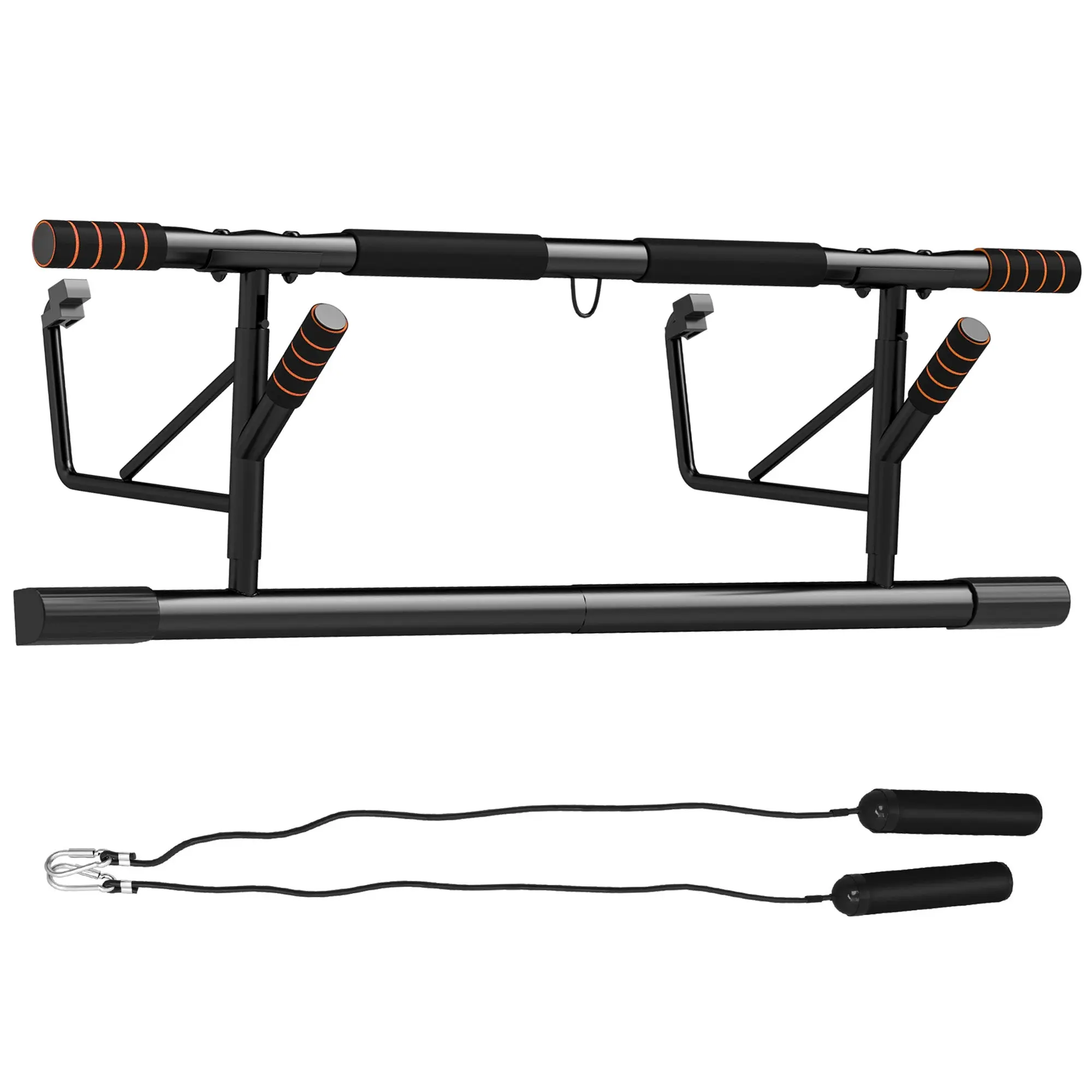 SPORTNOW Multifunctional Pull-Up Bar Wall-Mounted Pull-Up Bar with Resistance Bands Load 150 kg for Exercise and Home Gym Training Black and Orange