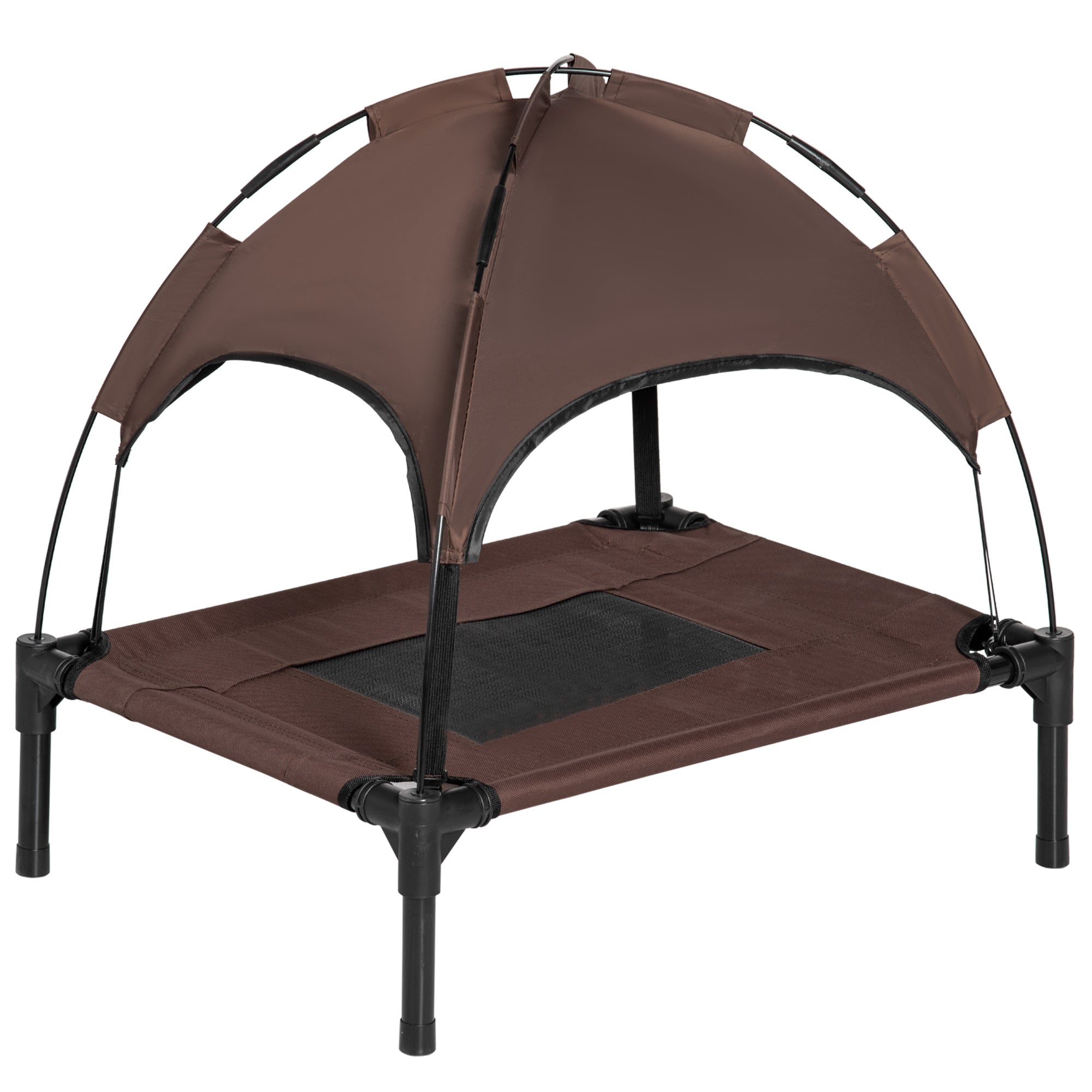 PawHut Erhöhtes Hundebett mit Sonnendach, Haustierbett, Outdoor Hundelounge mit Dach, Atmungsaktiv, Taftstoff für Camping Kaffee 61 x 46 x 62 cm