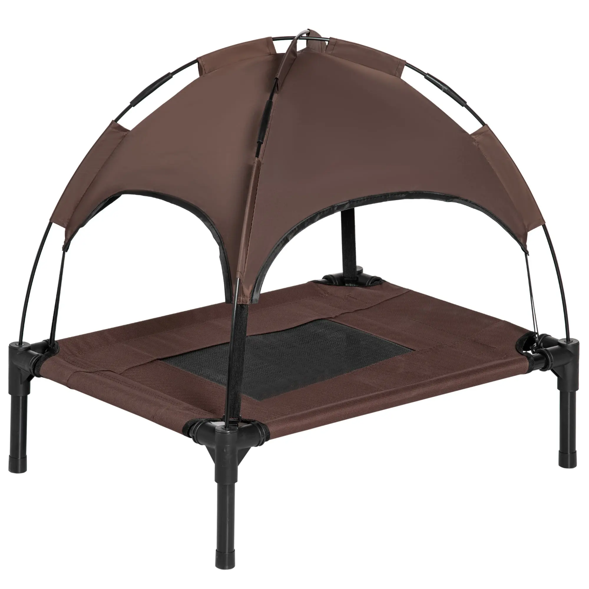 Elevated Dog Bed with Canopy, Pet Bed, Outdoor Dog Lounger with Roof, Breathable, Taft Fabric for Camping Coffee 61 x 46 x 62 cm