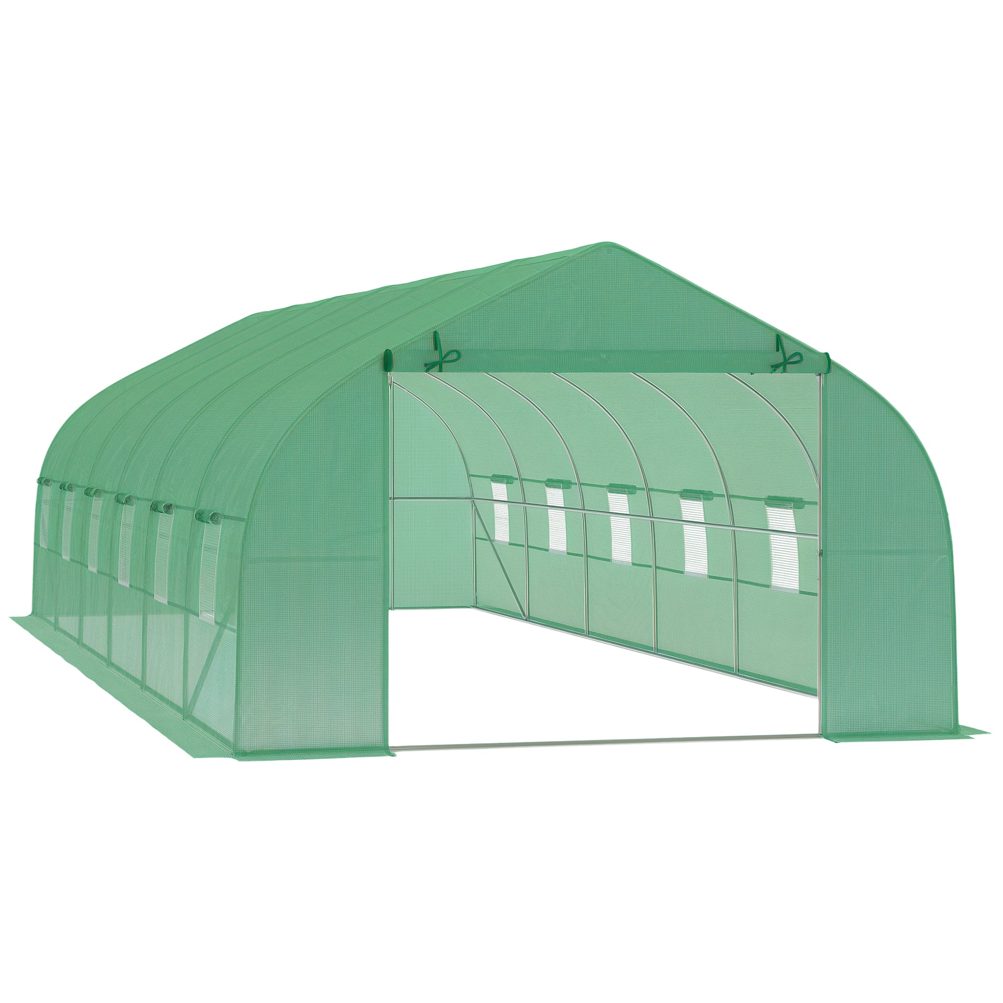 Outdoor Greenhouse Tunnel Greenhouse 8x3x2 m Garden Greenhouse with 12 Windows and Roll-Up Door for Growing Plants Tomatoes Vegetables Steel and PE 140 g/m? Green