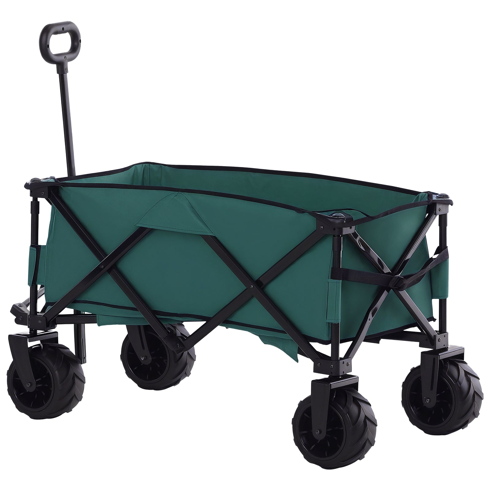 Outsunny Sammenklappelig Handvogn 360° Havevogn Transportvogn med Teleskophåndtag Justerbar Håndtagshøjde Strandvogn op til 70 kg Kapacitet Metal Oxford Grøn 108 x 55 x 59-89 cm