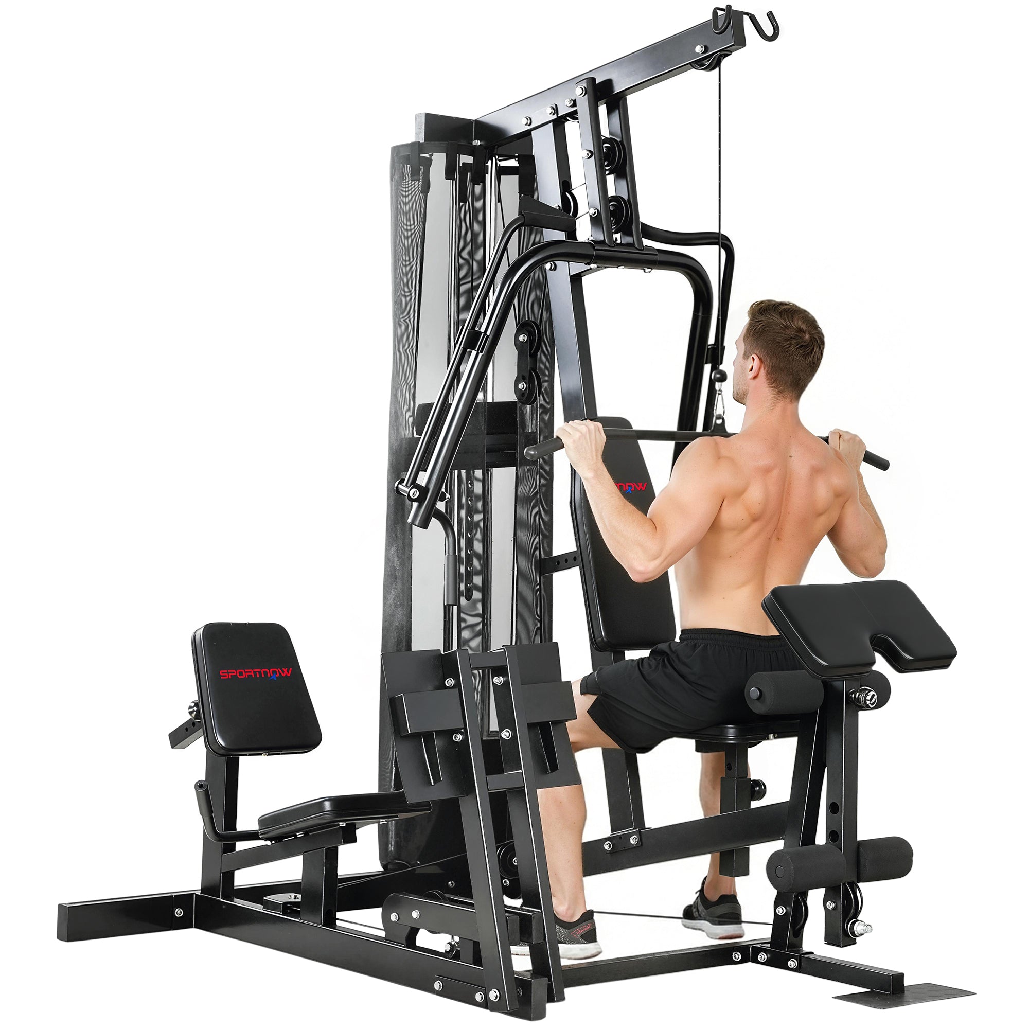 SPORTNOW Multifunctional Home Gym with Lat Pulldown, Butterfly Bar & Cable Leg Press, 65 kg Weight Stack, Adjustable for Full-Body Strength Training (Up to 120 kg Capacity)