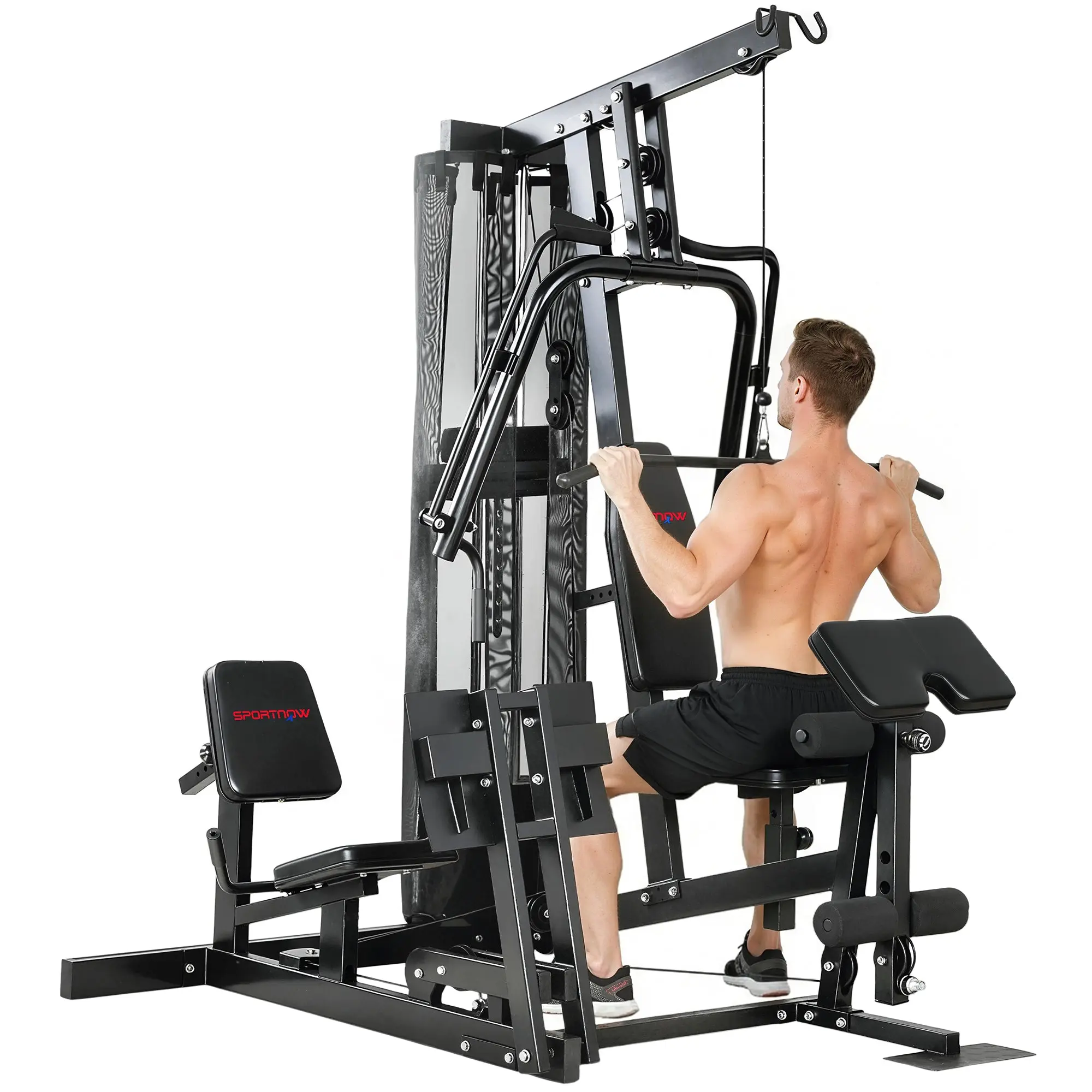 SPORTNOW Multifunctional Home Gym with Lat Pulldown, Butterfly Bar & Cable Leg Press, 65 kg Weight Stack, Adjustable for Full-Body Strength Training (Up to 120 kg Capacity)