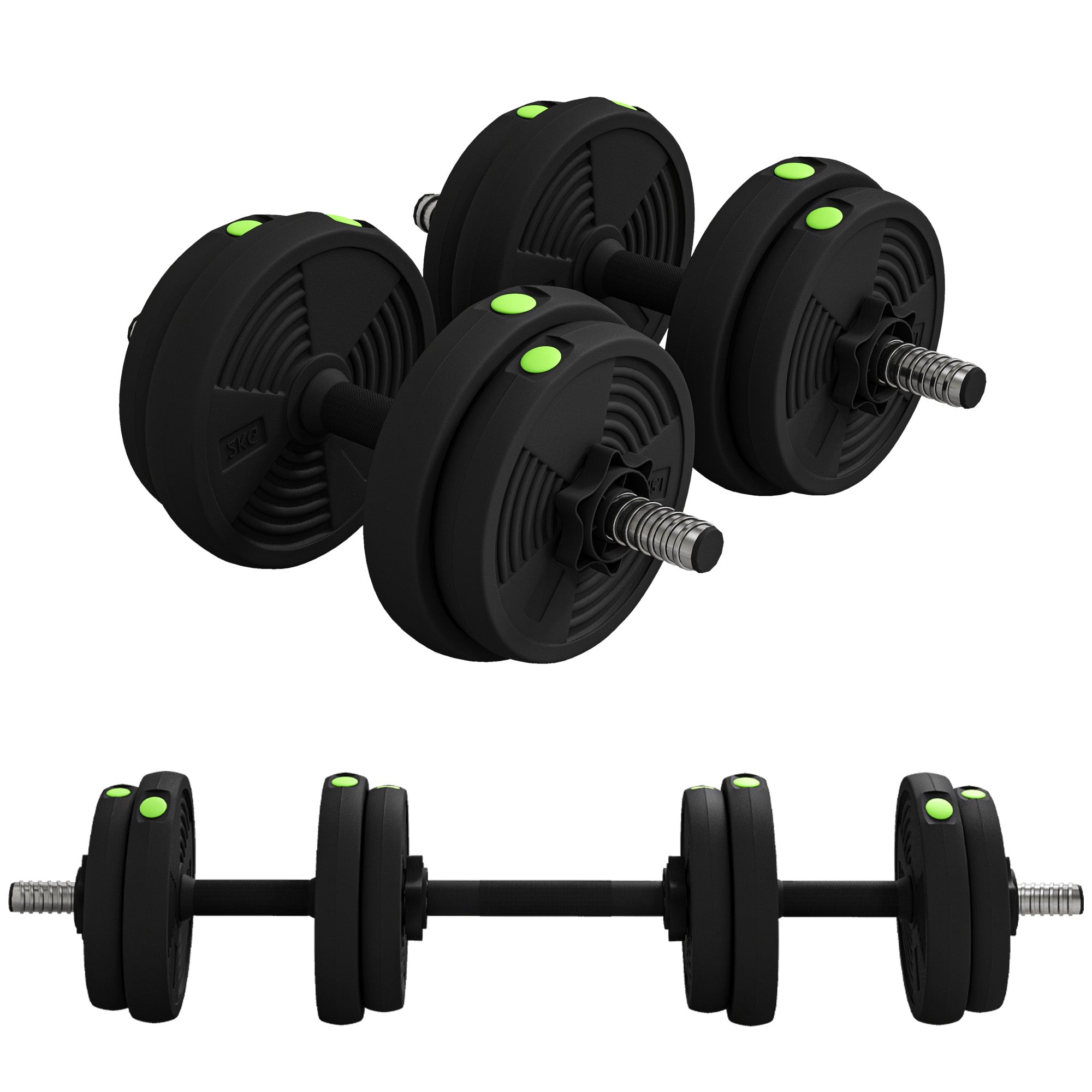 SPORTNOW 2-in-1 Hantelset, 15 kg verstellbares Hantelset mit 8 Gewichten, bodenschonend für Krafttraining, Fitness, Gewichtheben, Schwarz