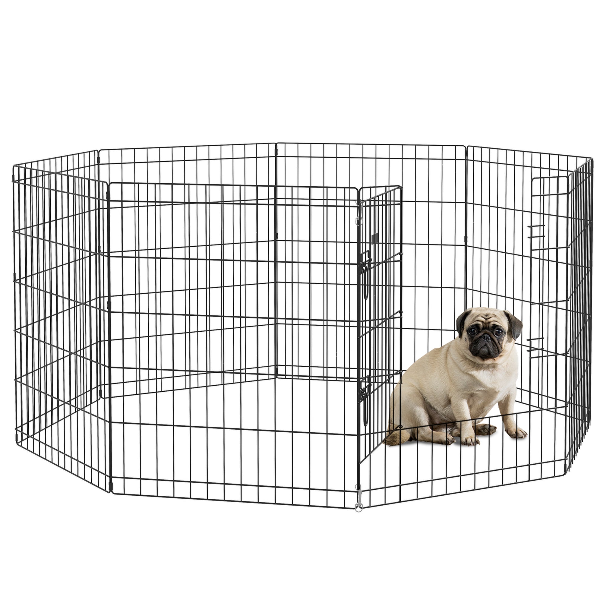 PawHut Puppy Playpen 76 cm Hoog, 8-Piece Puppy Pen met Slot, DIY Pet Playpen voor Middelgrote Honden, Cavia's, Konijnen, Metaal, Zwart