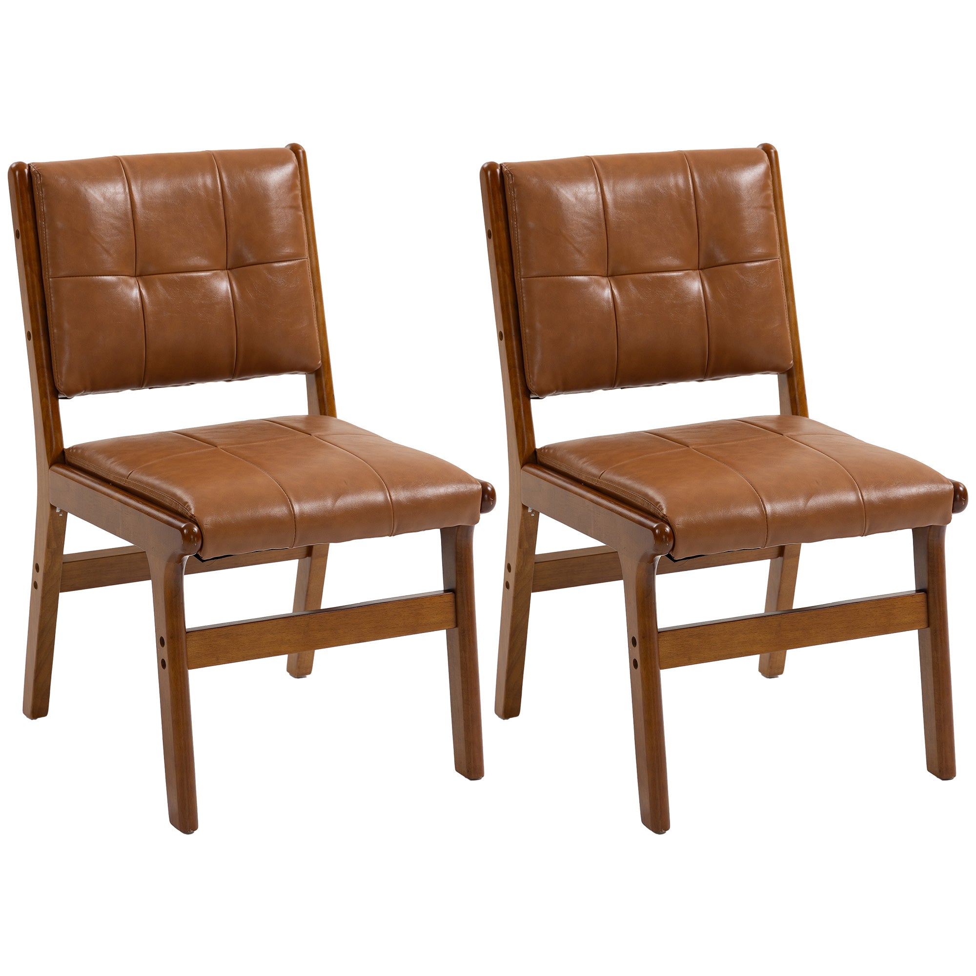 HOMCOM 2er-Set Esszimmerstühle, moderner PU‑Bezug, gepolsterte Sitze, Holzbeine, Braun