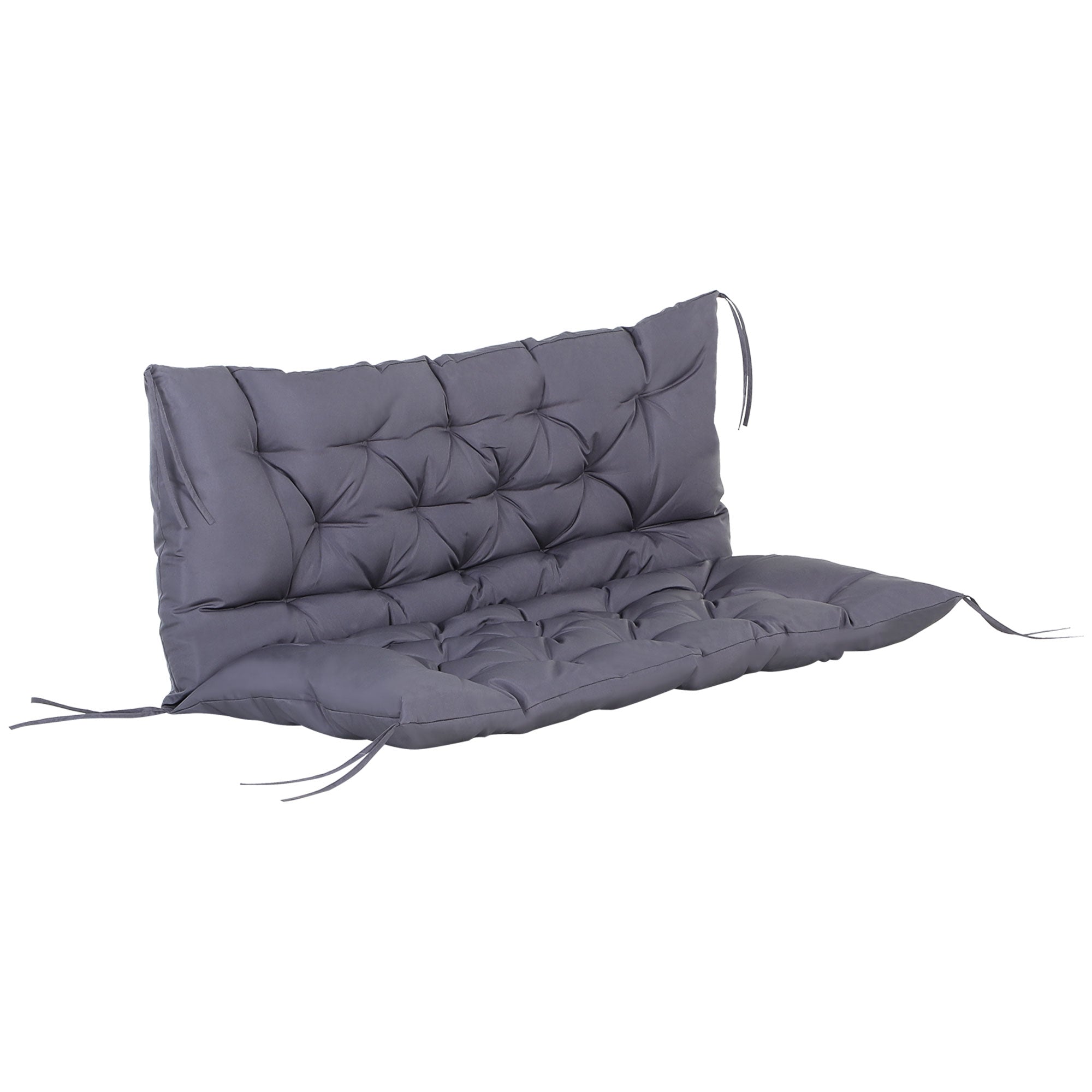 Outsunny Sitzkissen mit Rückenlehne 132x110x10 cm Gartenbank Matratze für 2-Sitzer Bank mit 6 Befestigungsbändern für Garten Schwinger Terrasse Dunkelgrau