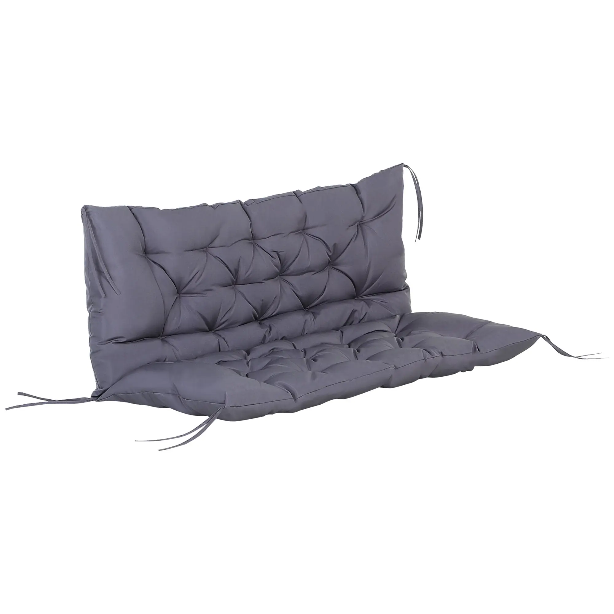Bench Cushion with Backrest 132x110x10 cm Garden Bench Mattress for 2 Seater Bench with 6 Fastening Strings for Garden Swing Terrace Dark Gray