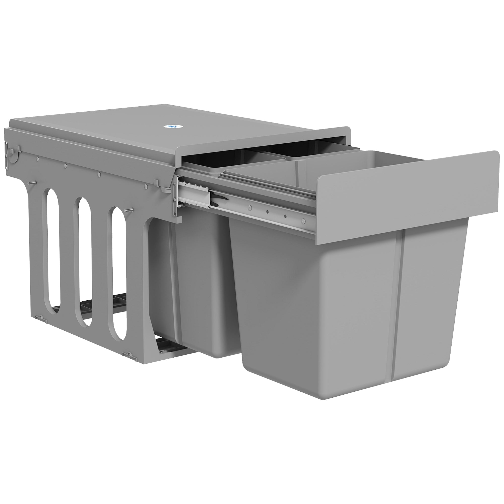HOMCOM uittrekbare afvalbak voor onder de kast, 3 uitneembare sorteerbakken (15 L + 8 L + 8 L), ondermontage, lichtgrijs