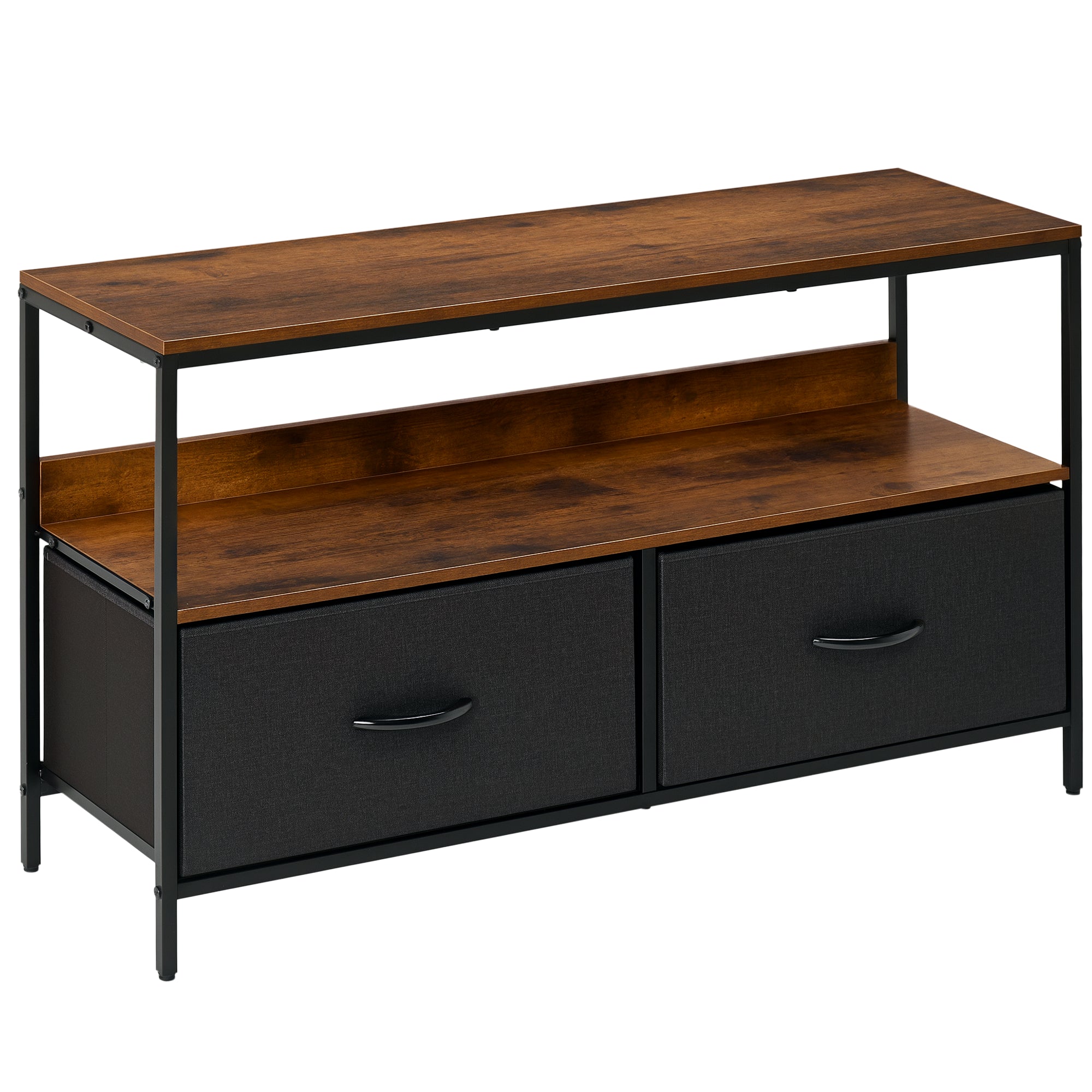 HOMCOM TV-Regal für Fernseher bis 47" im Industriedesign mit Regal und 2 faltbaren Stoffschubladen für Wohnzimmer und Schlafzimmer 98x29x56 cm Rustikbraun und Schwarz