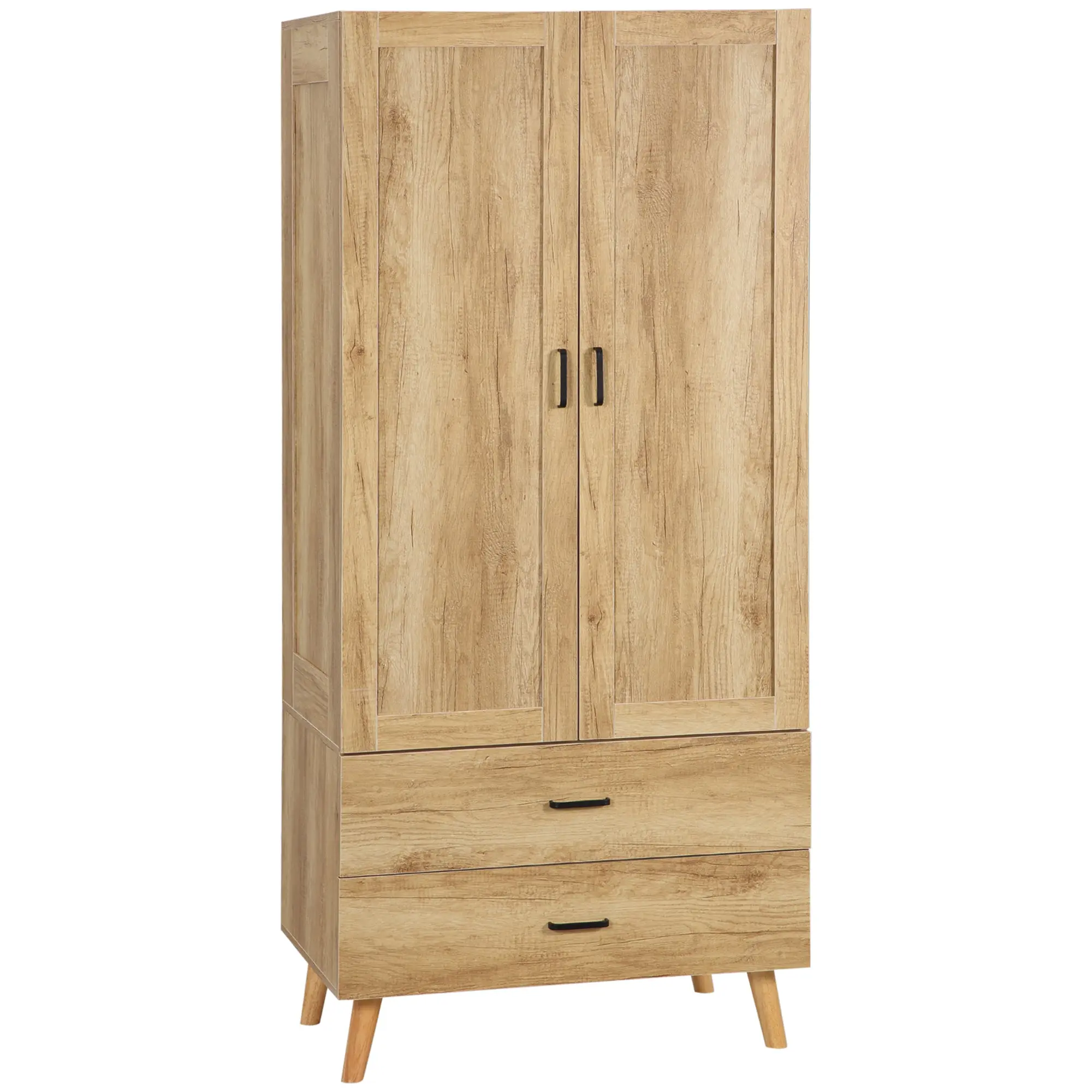 Wardrobe Closet Storage Wardrobe with 2 Doors, 2 Drawers, and Hanging Rod - 80 x 54 x 180 cm