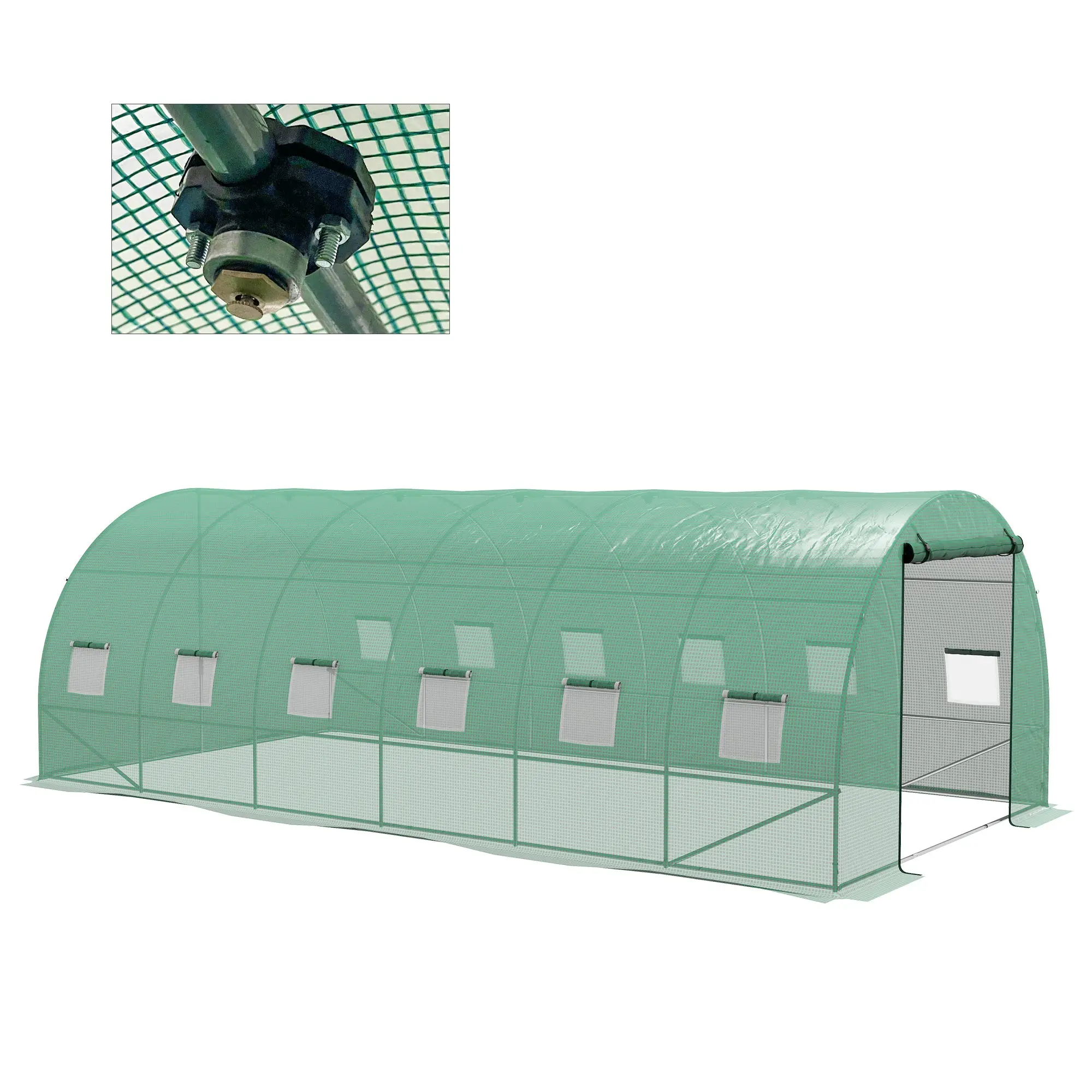 Outdoor Tunnel Greenhouse 6 x 3 x 1.95 m (19.7 x 9.8 x 6.4 ft) – Integrated Irrigation System, Roll-Up Door, 12 Mesh Windows, PE Cover & Galvanized Steel Frame, UV-Resistant, Waterproof, Green
