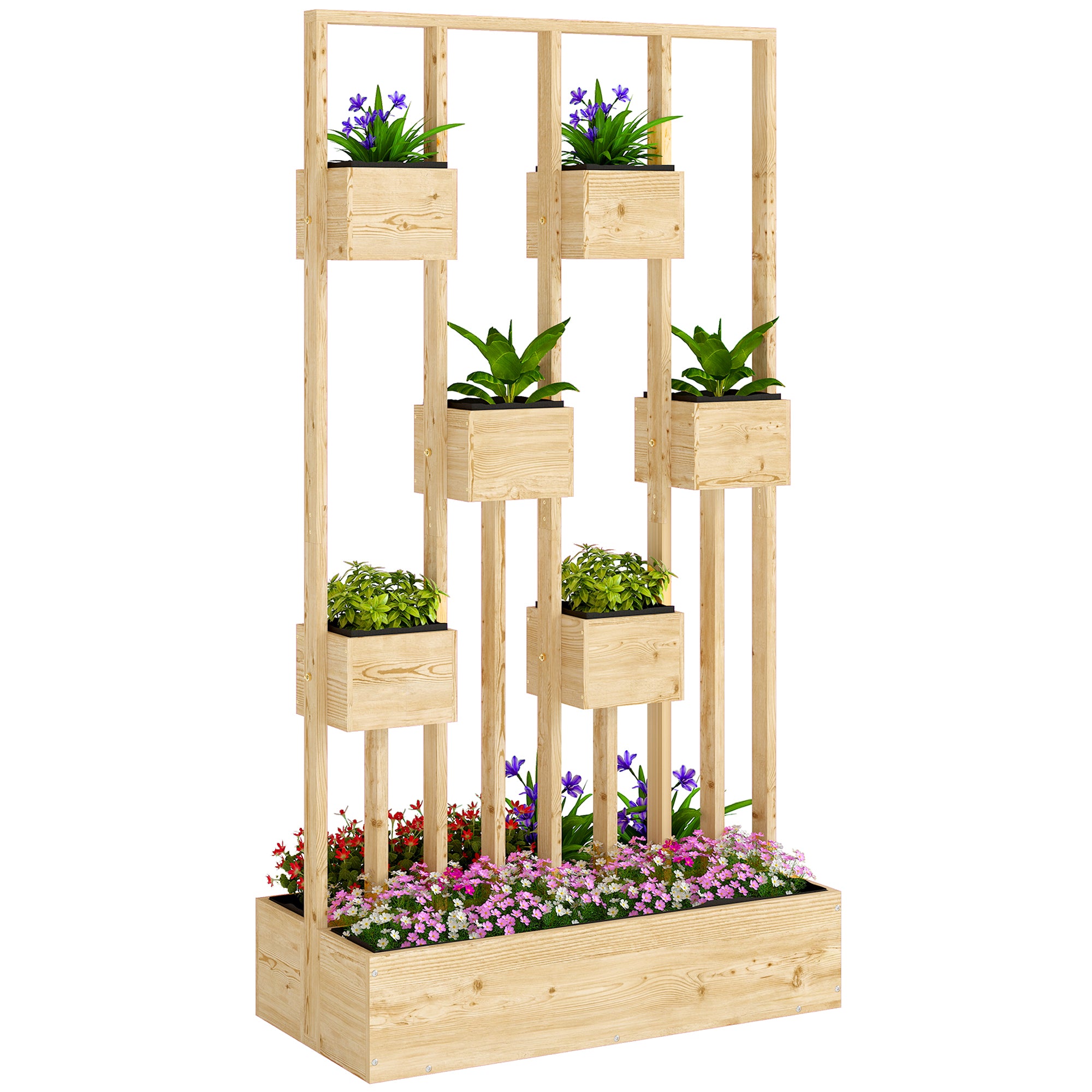 Outsunny houten verhoogde plantenbak met klimrek, 90 x 45 x 170 cm — Plantenbak voor klimplanten, balkon & terras