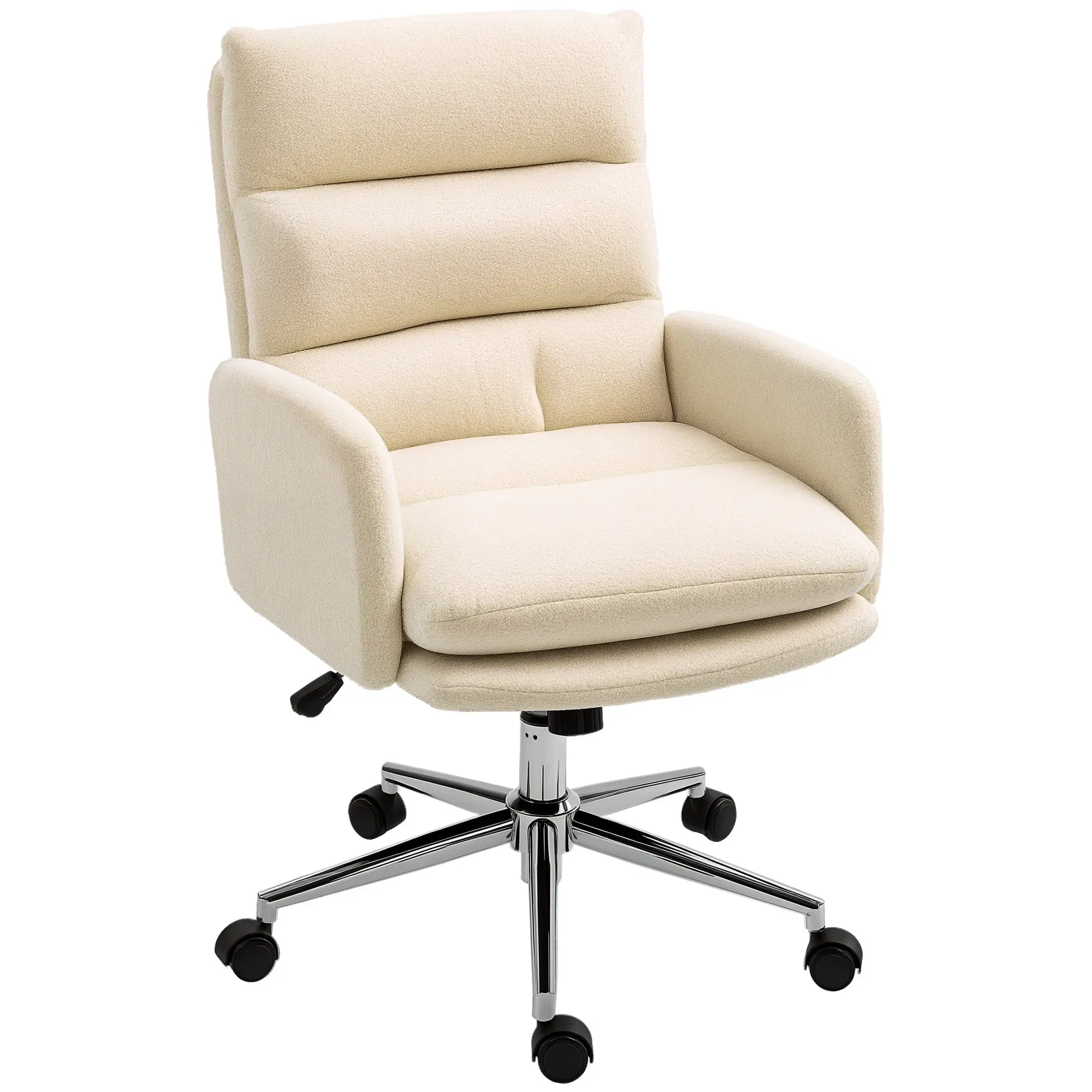 Ergonomic Office Chair with Armrest, Faux Lambswool Design, Height Adjustable Swivel Chair with Tilt Function, Padded Home Office Chair, Off-white