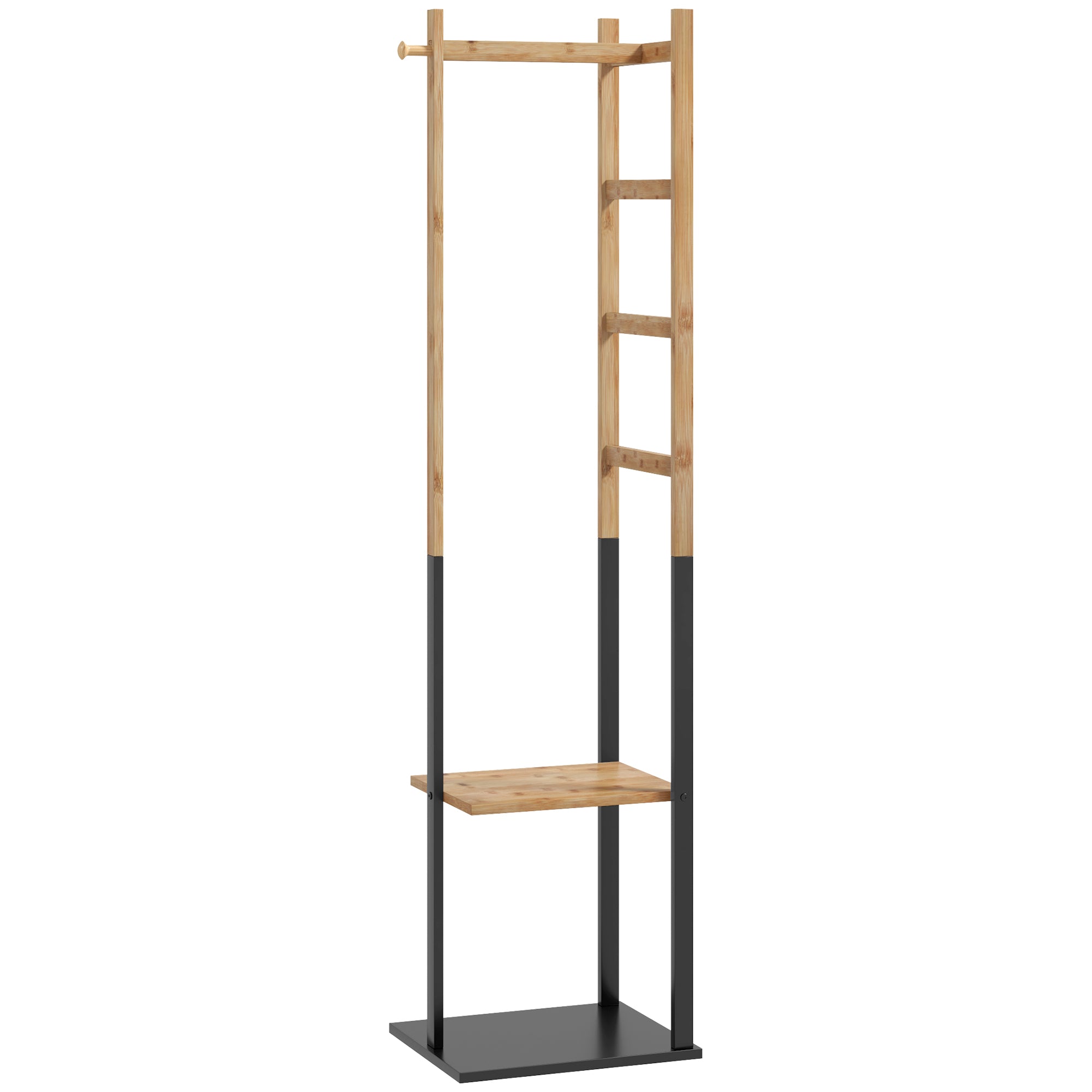 HOMCOM Bambusova omara za obleke, leseno stojalo z drogom, policami, kljukami, 4 stranskimi drogovi dim. 46Š x 28,5D x 153,5V cm