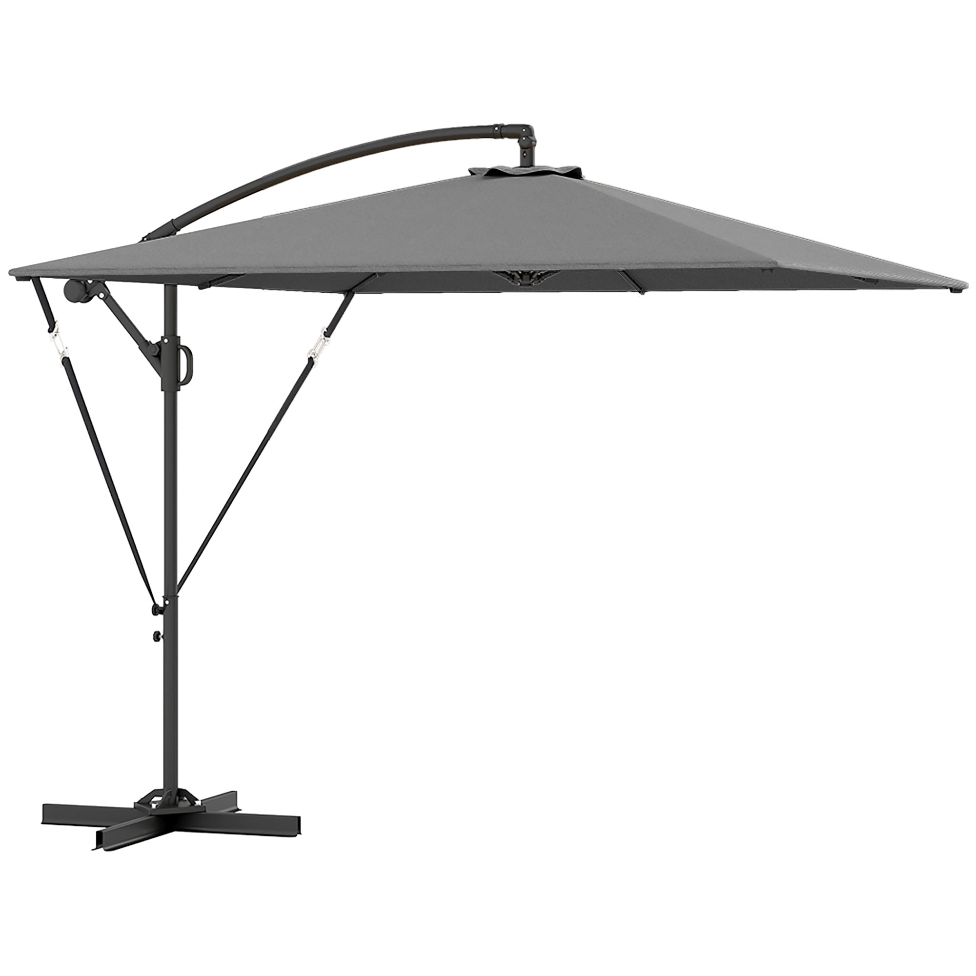 Offset Patio Umbrella ?260 cm Sunshade with UV Protection 50+ Water-Resistant Crank Umbrella with Stand, Cover, Crank, Windproof System, Market Umbrella Tiltable Garden Umbrella for Balcony Terrace Gray