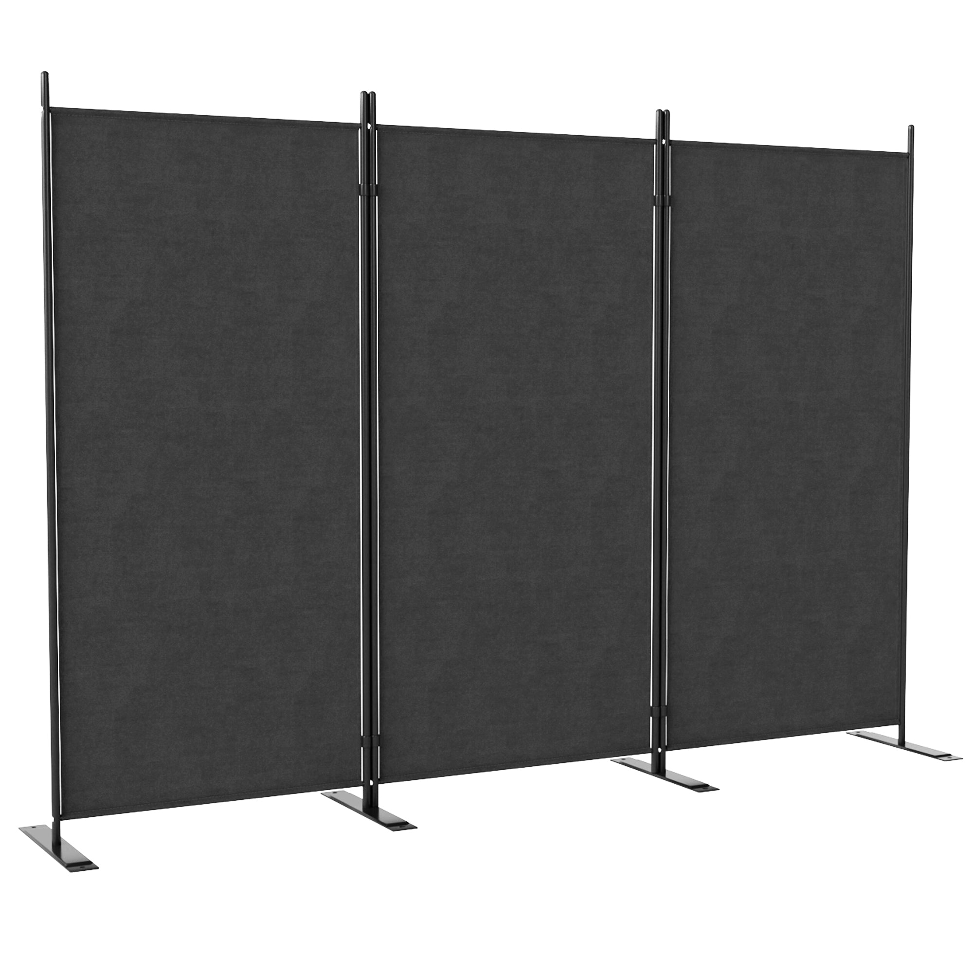 3-Panel Foldable and Adjustable Outdoor Windbreak with Wide Feet, Polyester and Metal Garden Divider, 252x44x176 cm, UV30+, Dark Grey