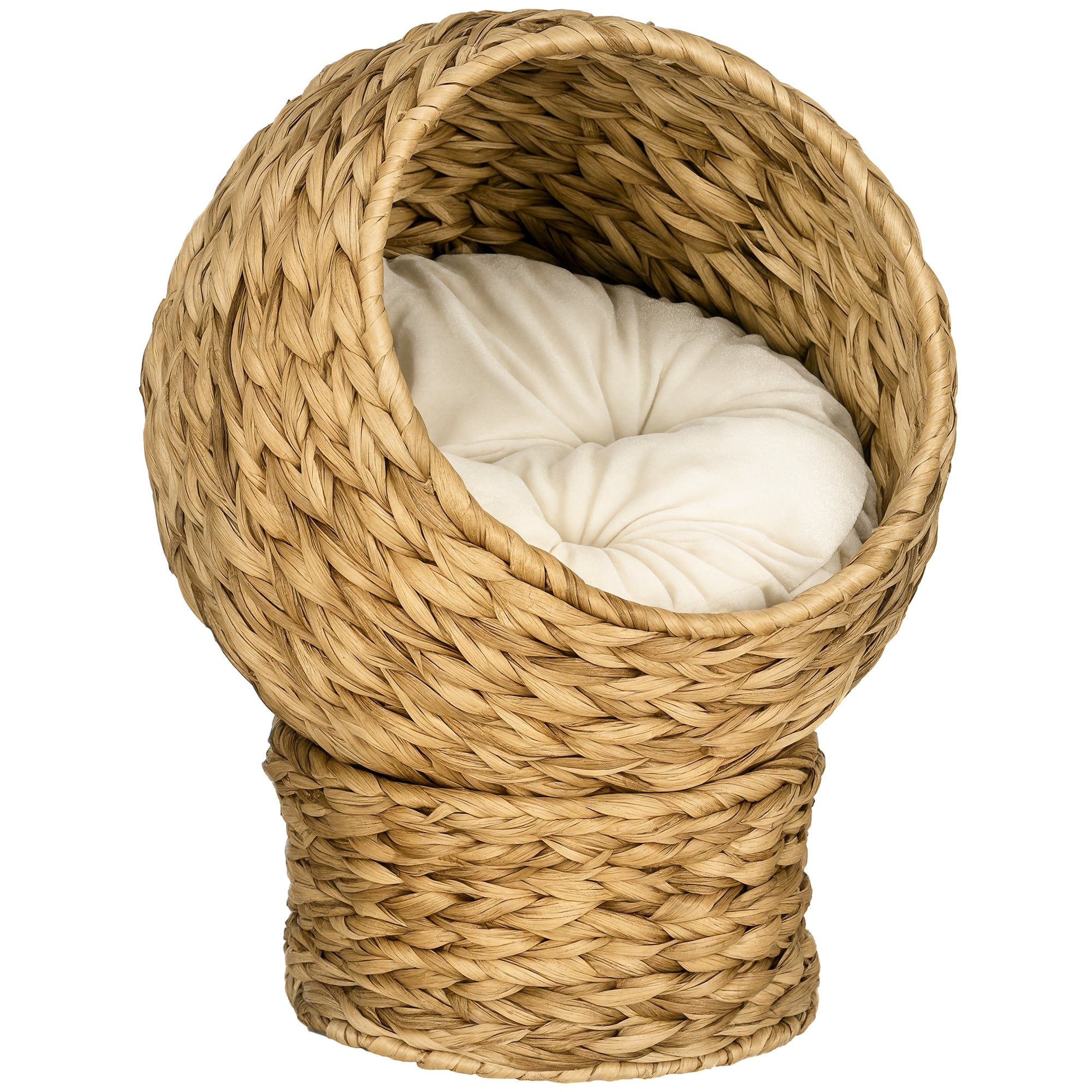 PawHut Rattan Katzenkorb Katzenhöhle Katzenbett mit Kissen Wasserhyazinthe Braun 42 x 33 x 52 cm