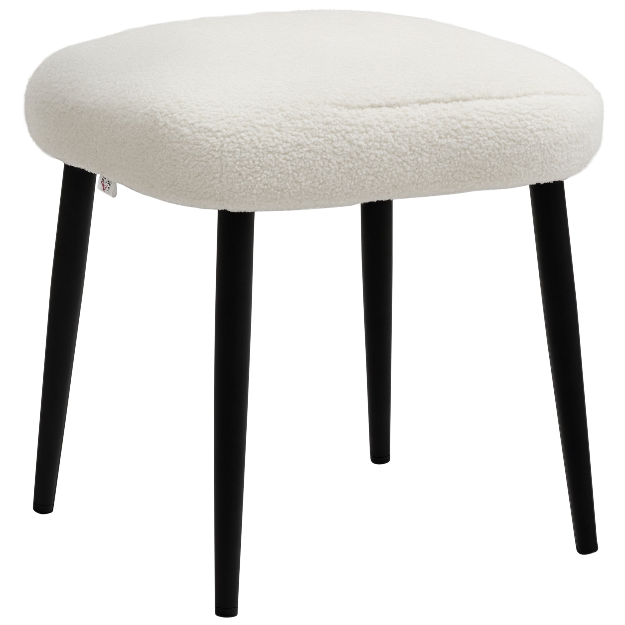 HOMCOM Lábpihenő Ülés Puff Térbeli Smink Puff Lábpihenő Cashmere Hatással, Acél Lábakkal, Nappaliba, Hálószobába, Krémfehér, 42 x 42 x 47 cm