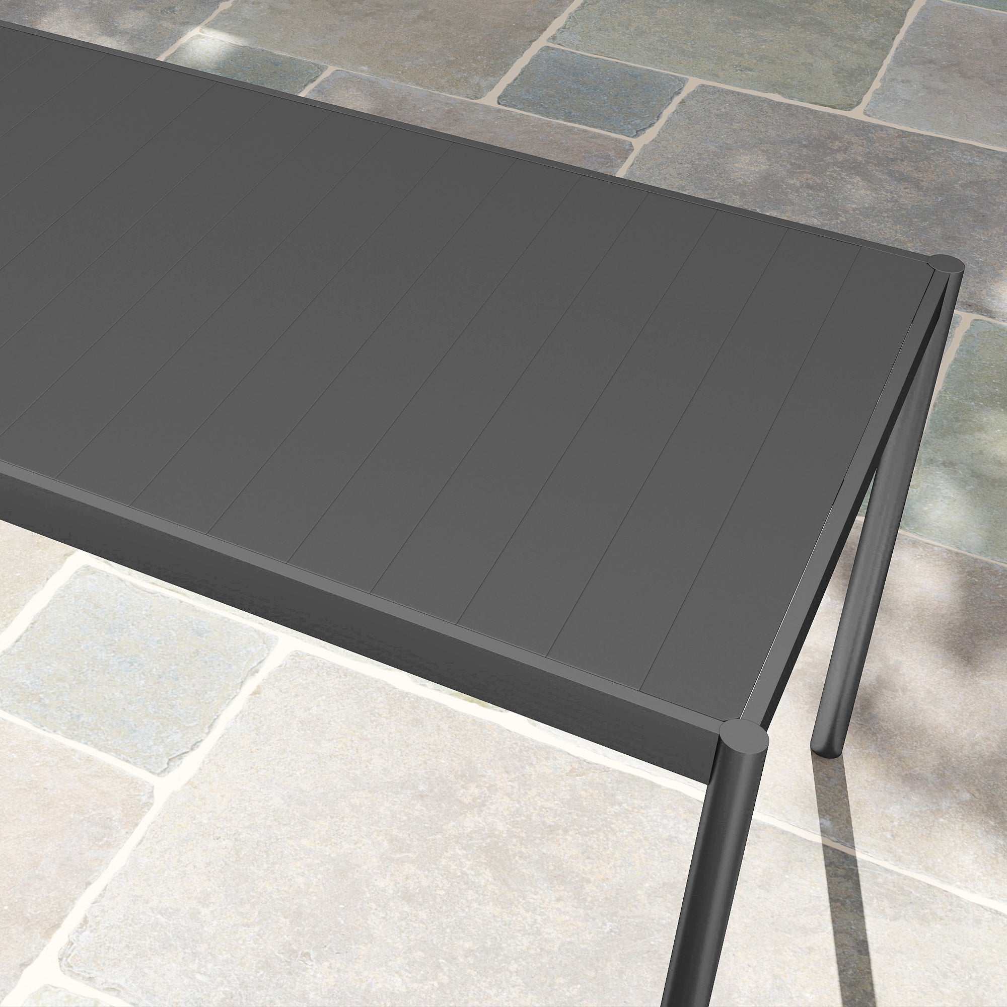 Steel Outdoor Dining Table, Garden Table for 8 Persons with Rectangular Slatted Top, Anti-Rust and Weather-Resistant, for Patio, Terrace, Dark Gray