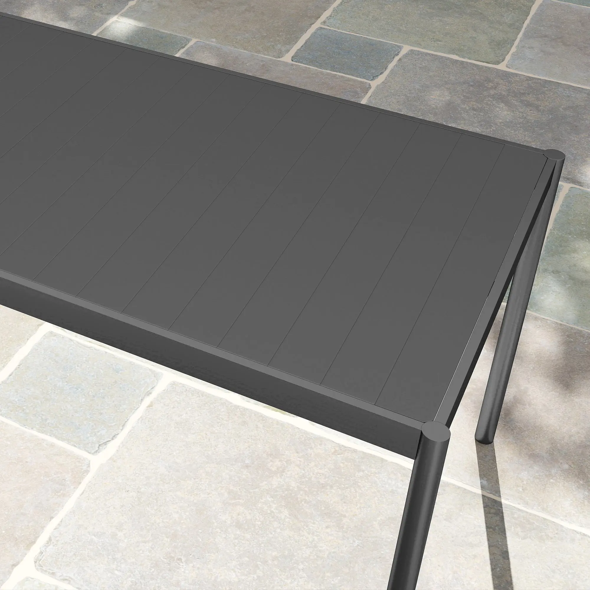 Steel Outdoor Dining Table, Garden Table for 8 Persons with Rectangular Slatted Top, Anti-Rust and Weather-Resistant, for Patio, Terrace, Dark Gray