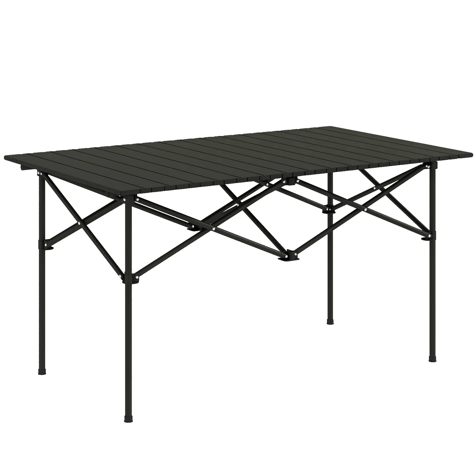Folding Camping Table Metal 95x55x50 cm with Roll-Up Top and Carry Bag Portable Lightweight Picnic Table for Camping Hiking Beach Black