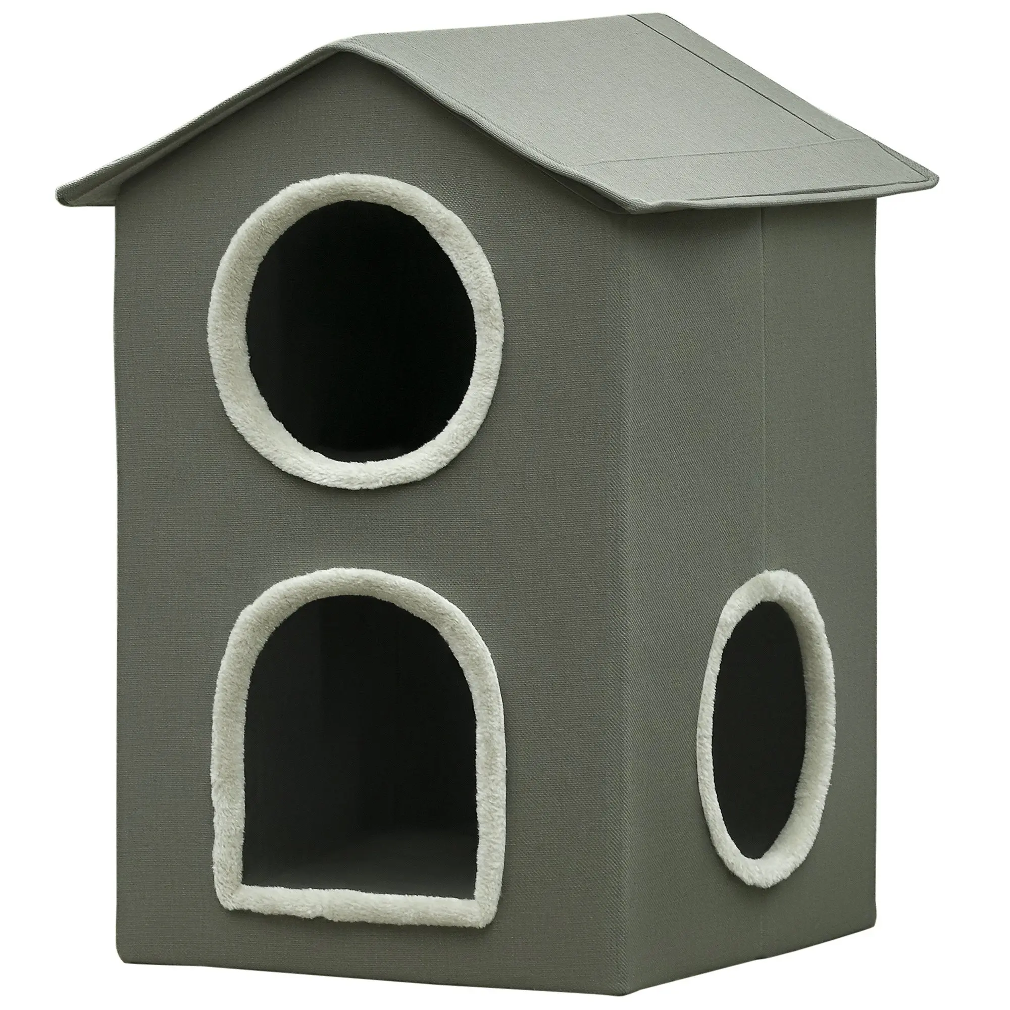 Two-Level Cat House with Washable Cushions 3 Entries, 42x46x59.5 cm, Grey
